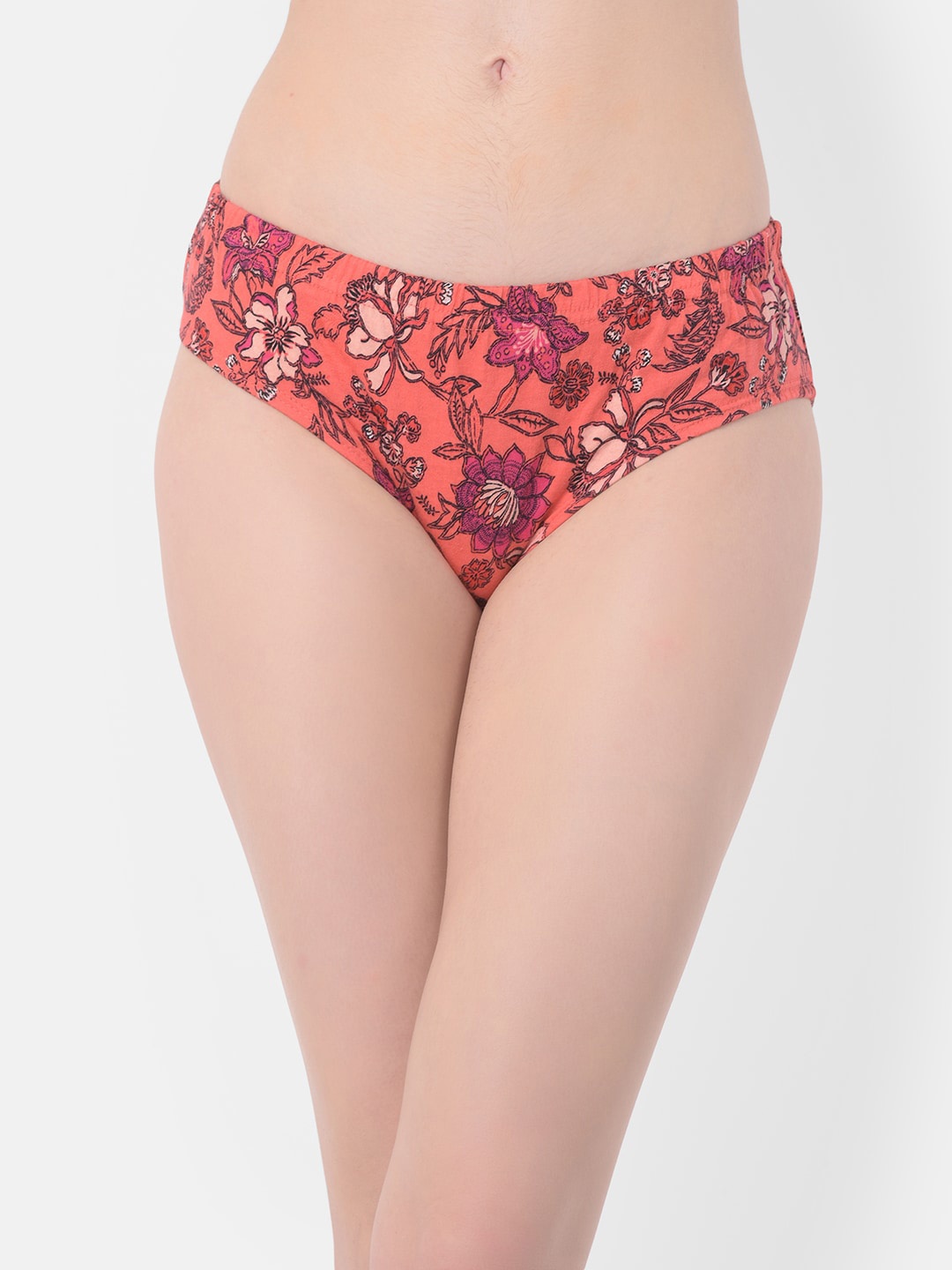 Clovia Women Coral Orange & Pink Floral Printed Hipster Briefs PN3227Q163XL