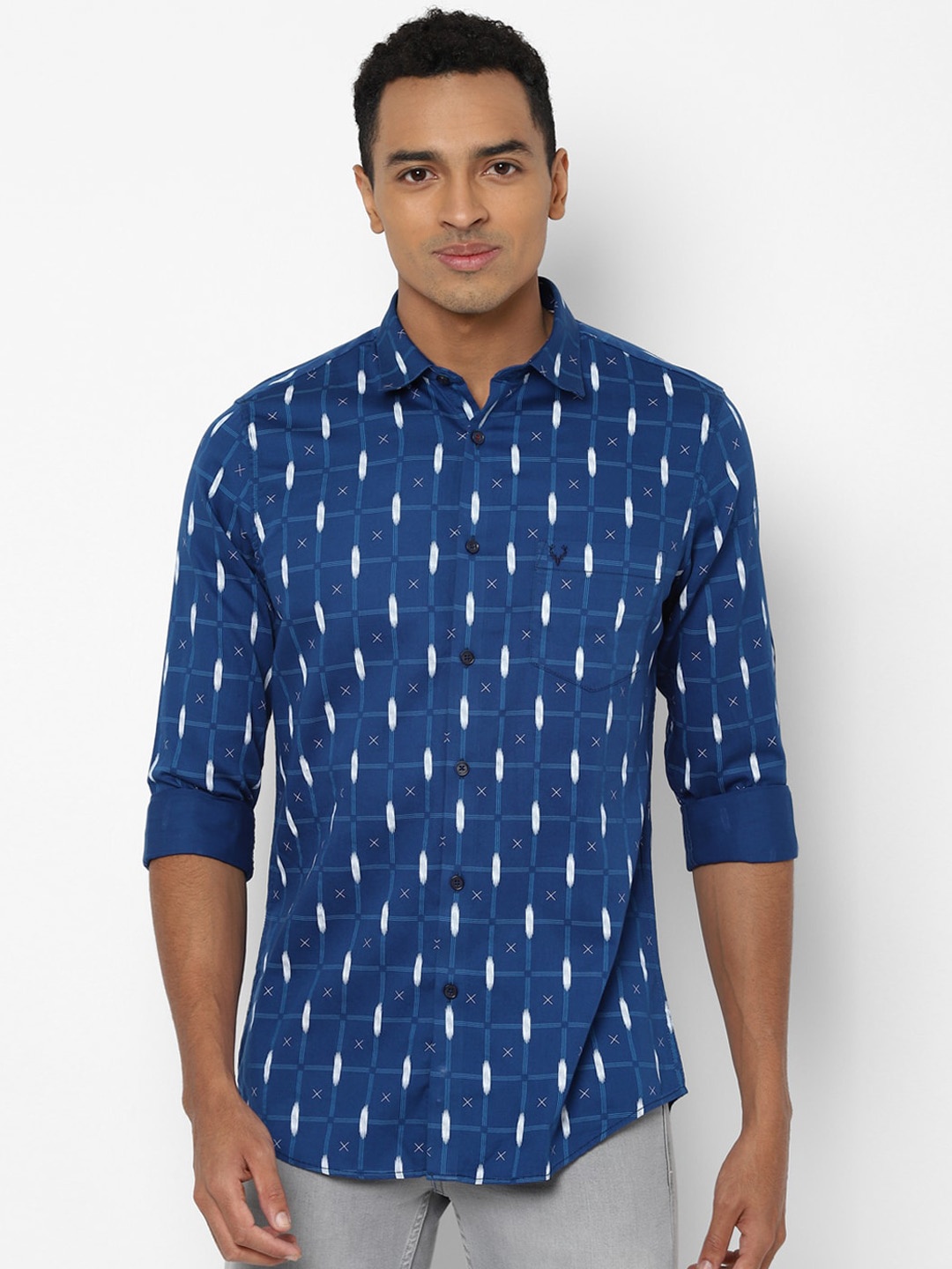 Allen Solly Men Blue & White Slim Fit Printed Cotton Casual Shirt