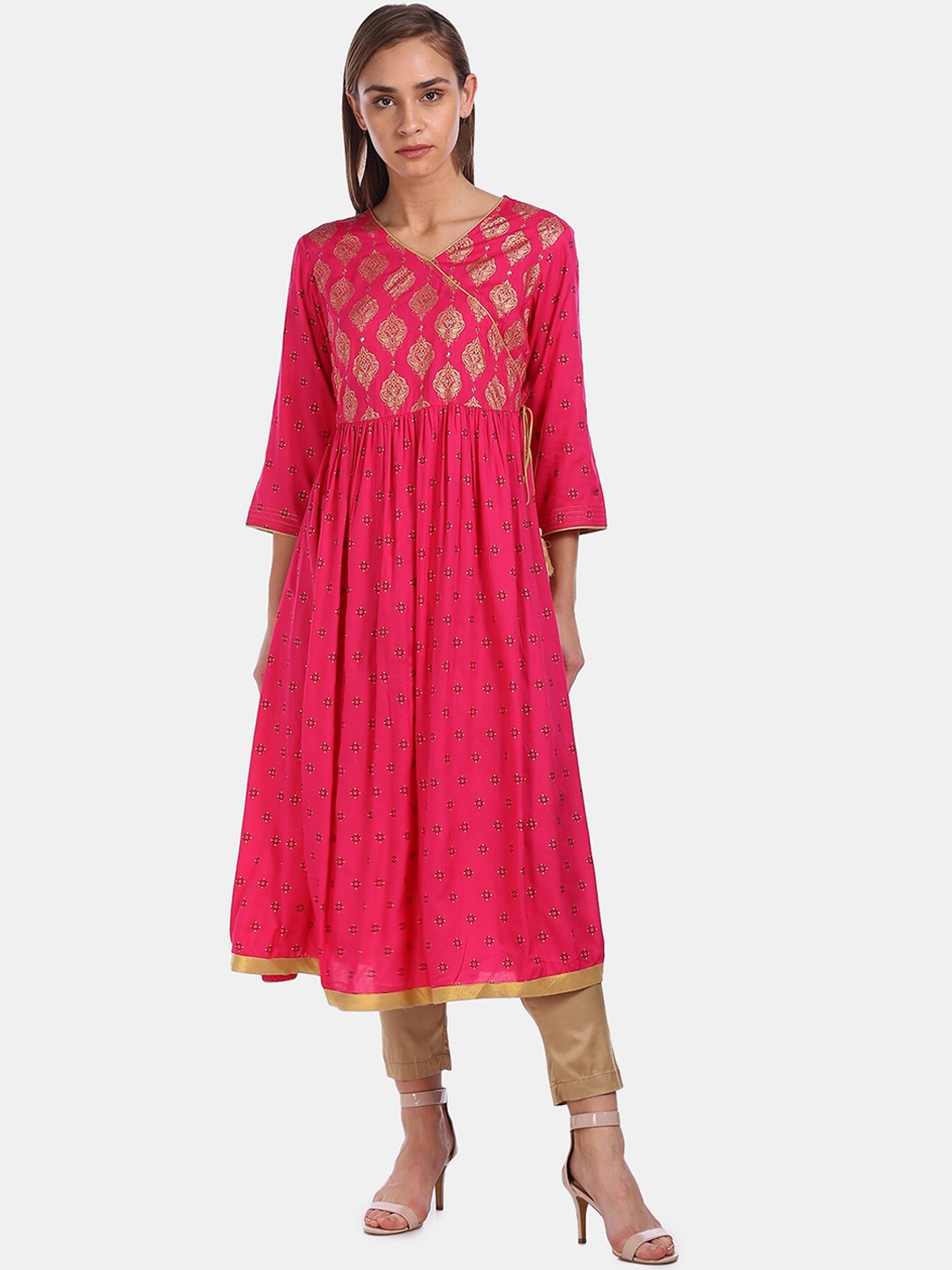Anahi Women Fuchsia Ethnic Motifs Printed Anarkali Kurta