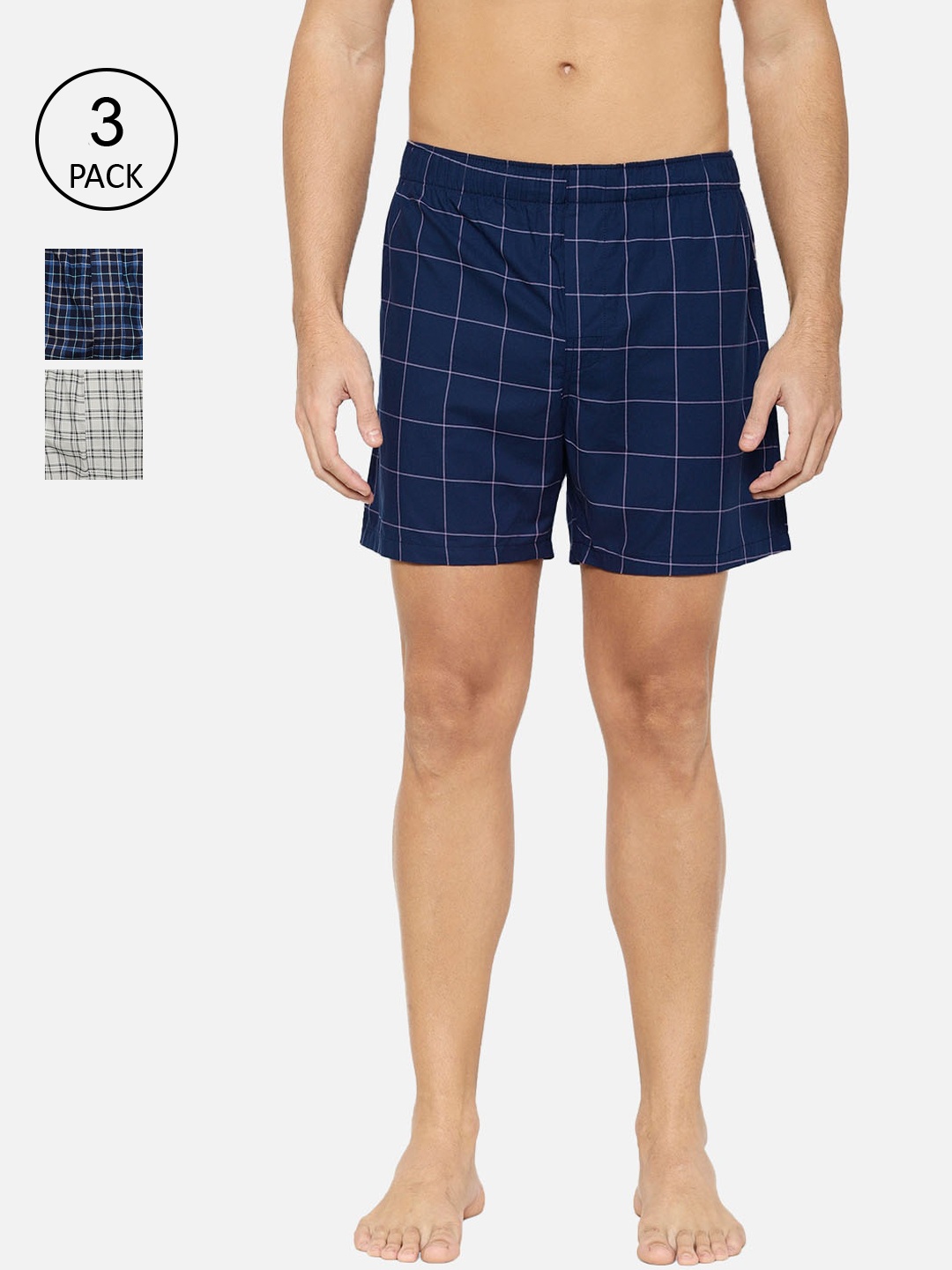 XYXX Men Pack Of 3 Checked Boxers XYBOX3PCKN155, Blue