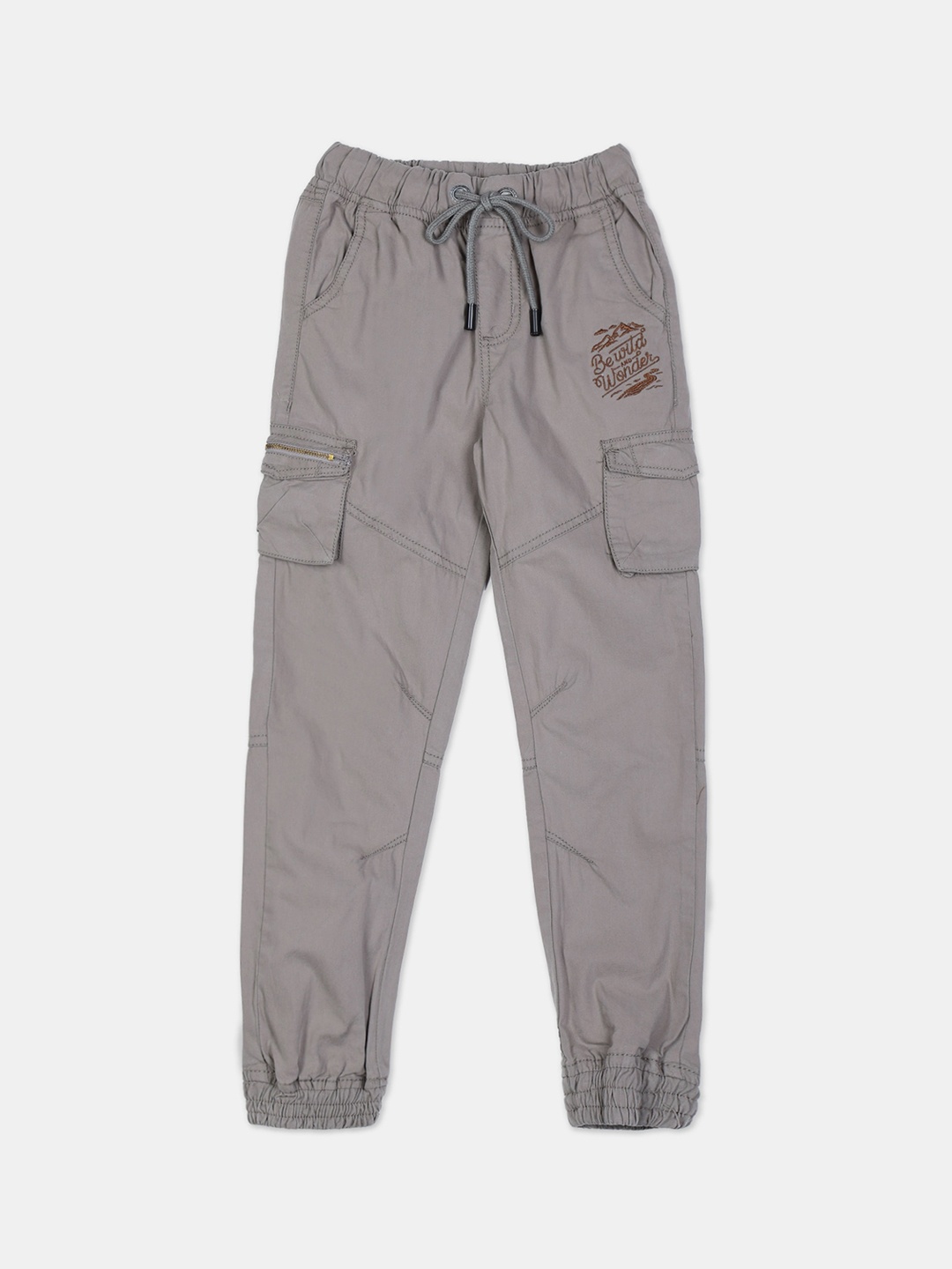 Cherokee Boys Grey Regular Fit Solid Cargos