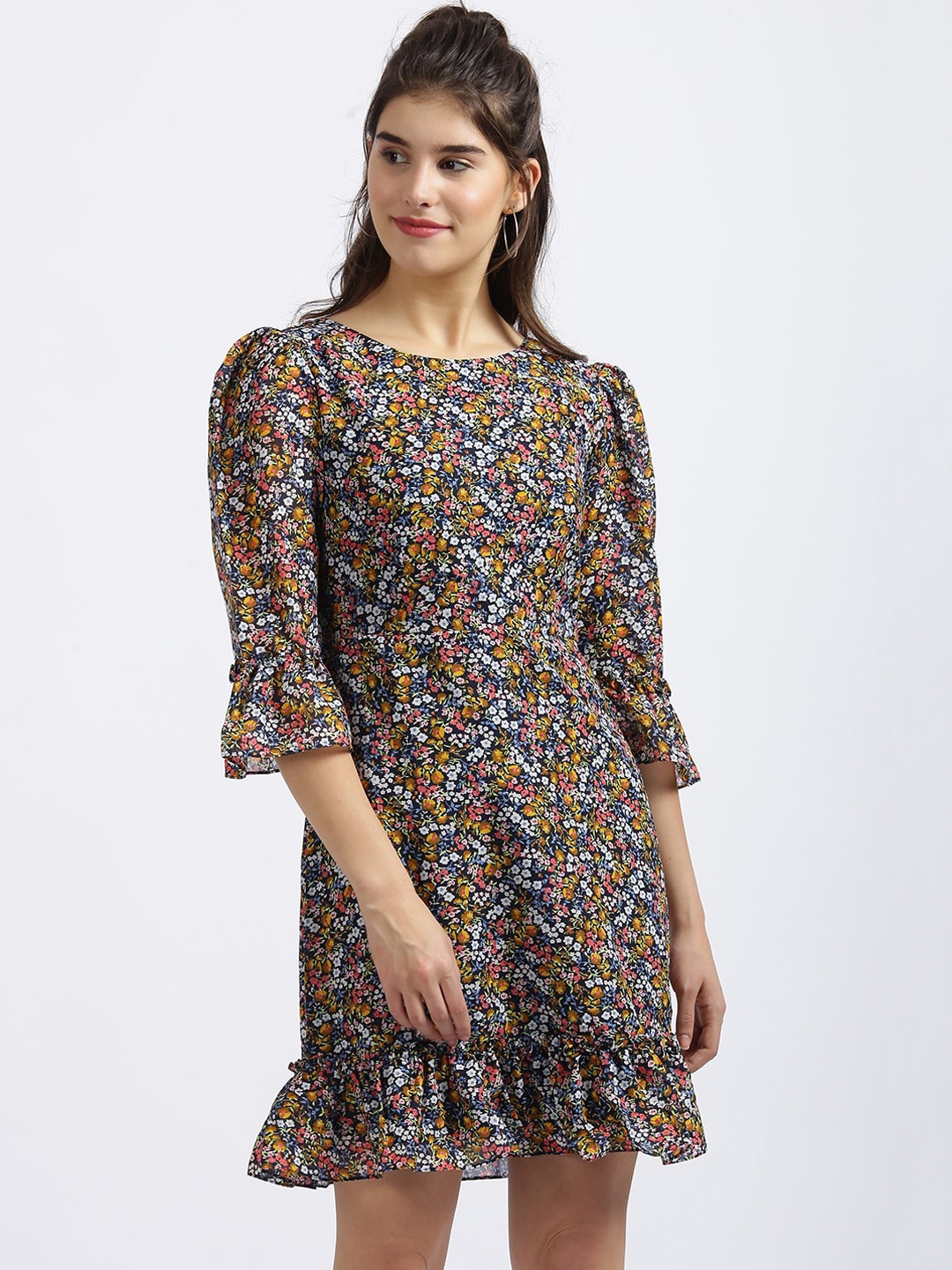 Zink London Women Multicoloured Printed A-Line Dress, Multi