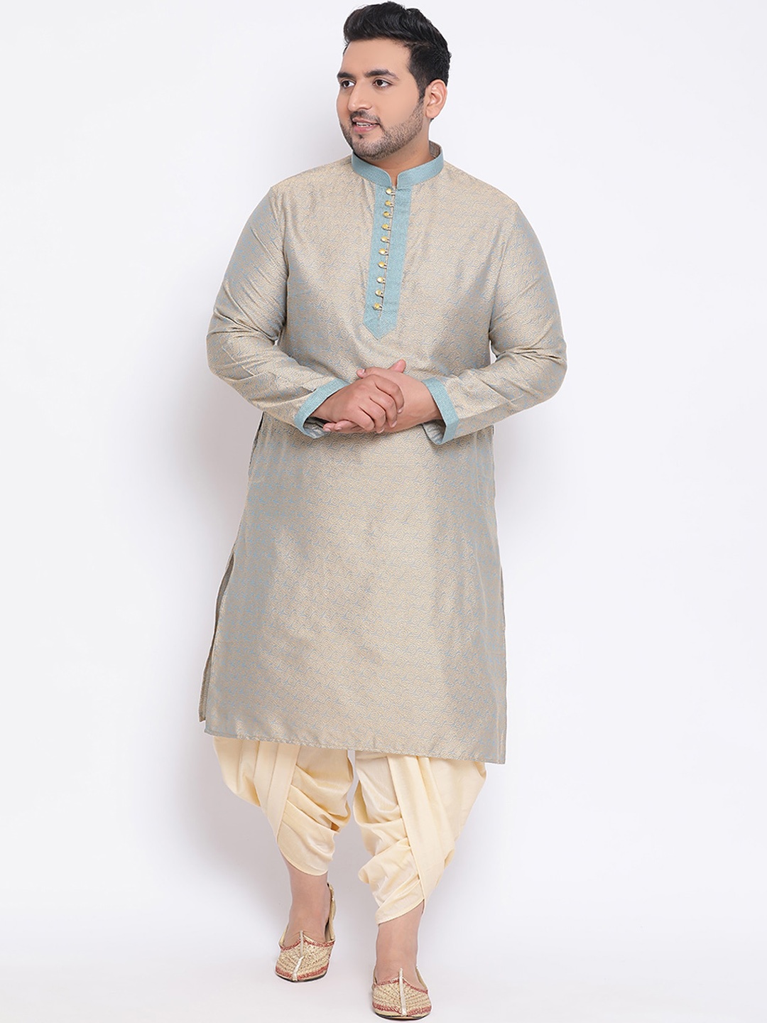KISAH PLUS Men Plus Size Grey & Cream-Coloured Jacquard Design Kurta with Dhoti Pants
KISAH PLUS Men Plus Size Grey & Cream-Coloured Jacquard Design Kurta with Dhoti Pants