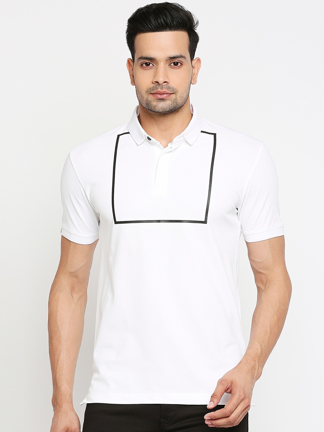 Mufti Men White Printed Polo Collar T-shirt