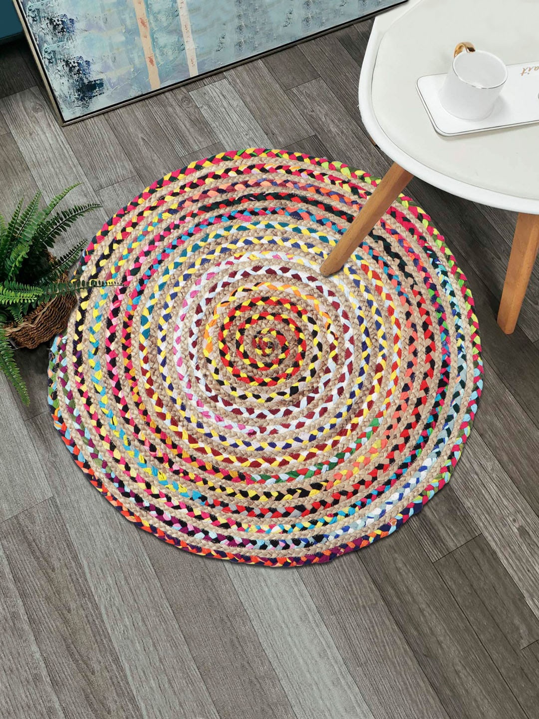 HomeStorie Multicolored Natural Jute & Cotton Sustainable Chindhi Round Floor Carpet, Multi
HomeStorie Multicolored Natural Jute & Cotton Sustainable Chindhi Round Floor Carpet, Multi