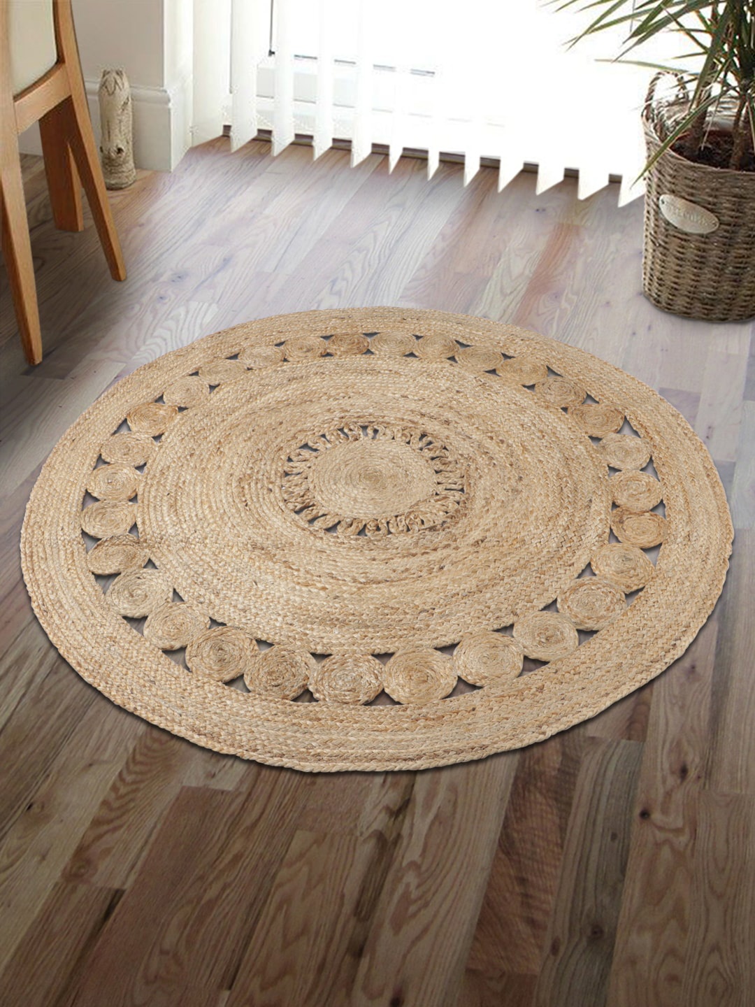 HomeStorie Beige Natural Jute Sustainable Round Floor Carpet