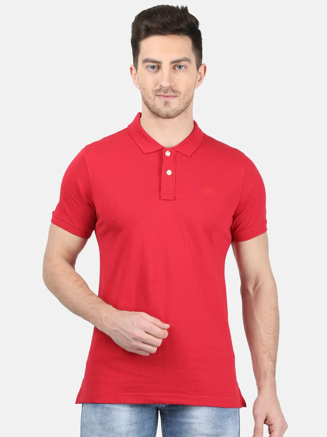 Monte Carlo Men Red Solid Polo Collar T-shirt