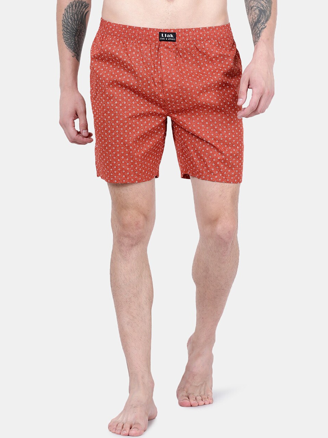 Llak Jeans Men Rust Orange & White Printed Boxers 26-SP