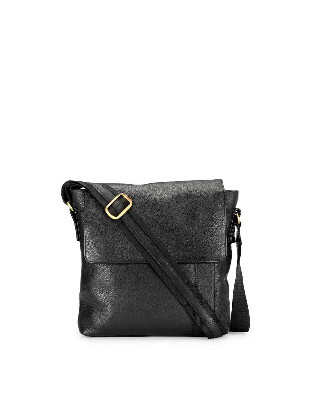 Teakwood Leathers Unisex Black Textured Leather Messenger Bag