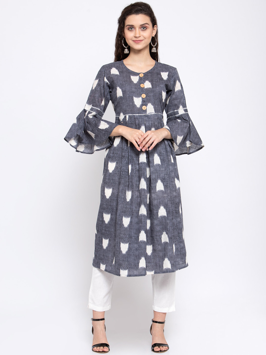 Indibelle Women Grey & White Printed Pleated A-Line Pure Cotton Kurta & Trousers
Indibelle Women Grey & White Printed Pleated A-Line Pure Cotton Kurta & Trousers