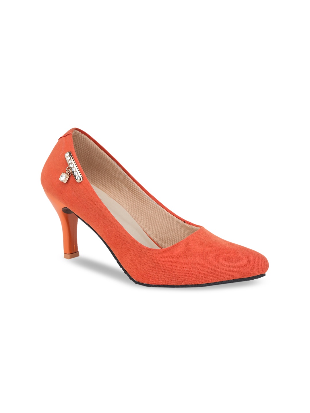 LONDON STEPS Women Orange Suede Finish Solid Pumps