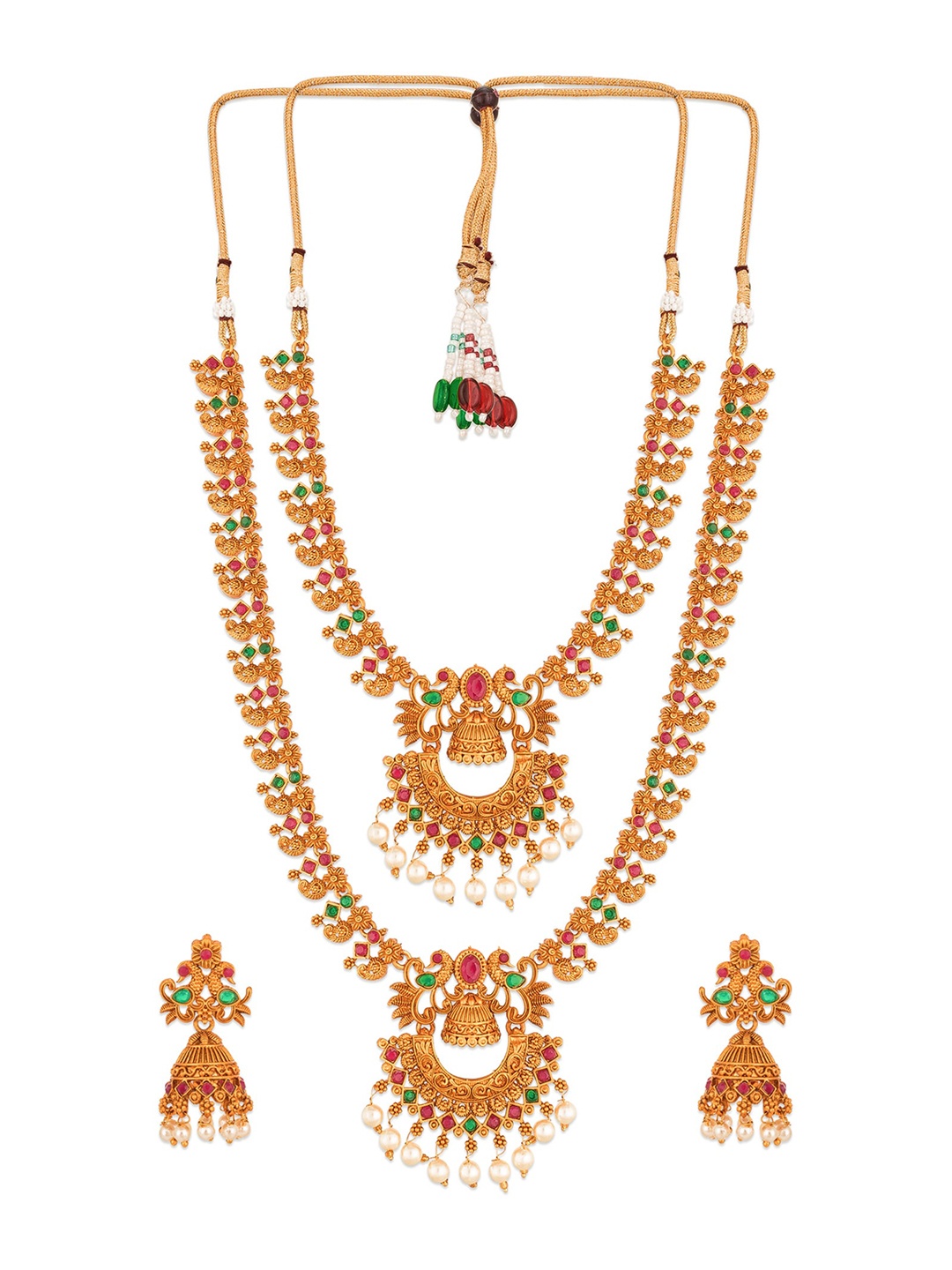 aadita Pink & Green Gold-Plated Kundan-Studded & Beaded Temple Jewellery Set
aadita Pink & Green Gold-Plated Kundan-Studded & Beaded Temple Jewellery Set