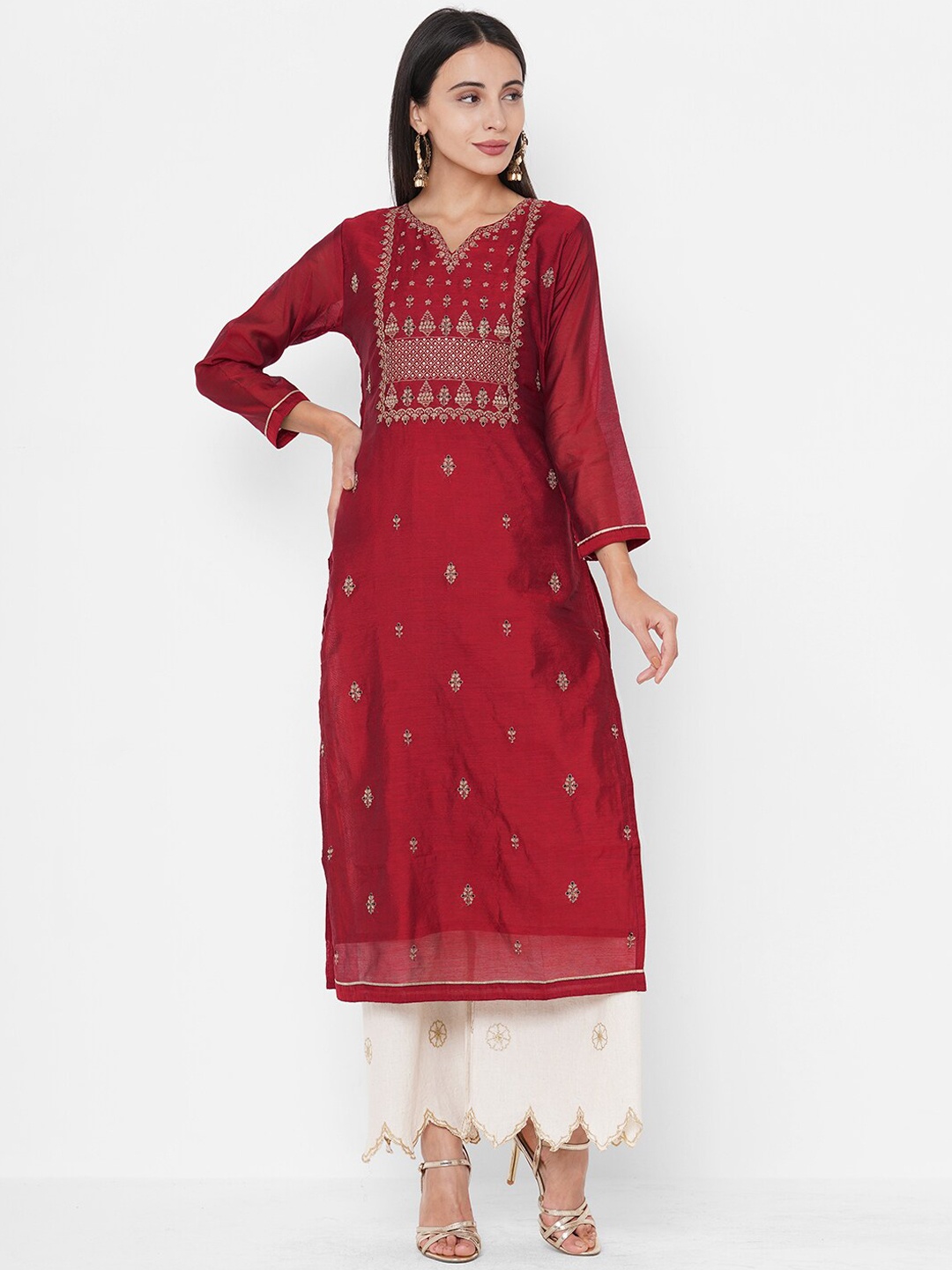 FASHOR Women Red Ethnic Motifs Embroidered Thread Work Chanderi Silk Chanderi Silk Kurta
FASHOR Women Red Ethnic Motifs Embroidered Thread Work Chanderi Silk Chanderi Silk Kurta