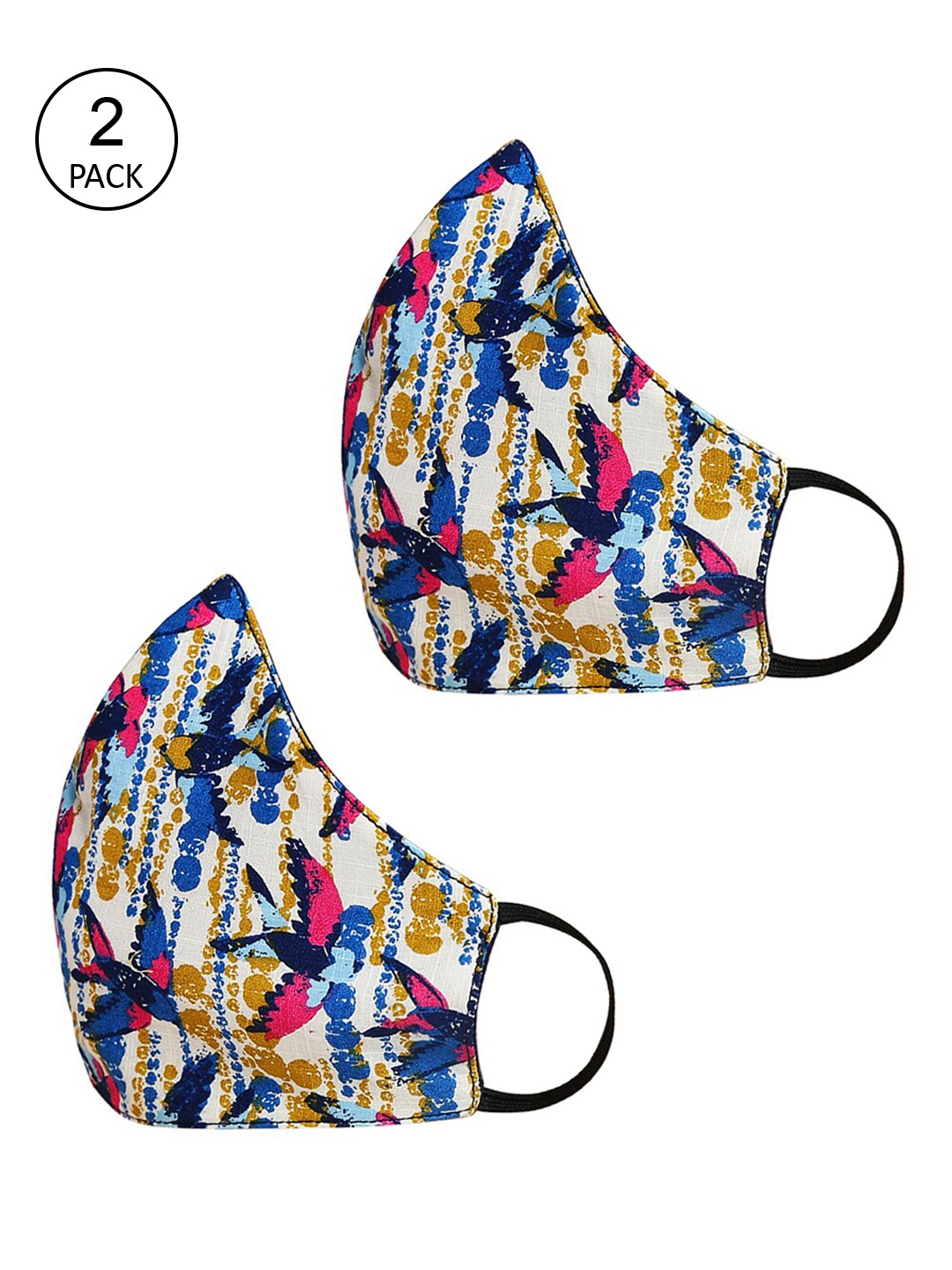 Tossido Women Pack Of 2 Blue & Red Printed 3-Ply 100% Cotton Reusable Cloth Masks