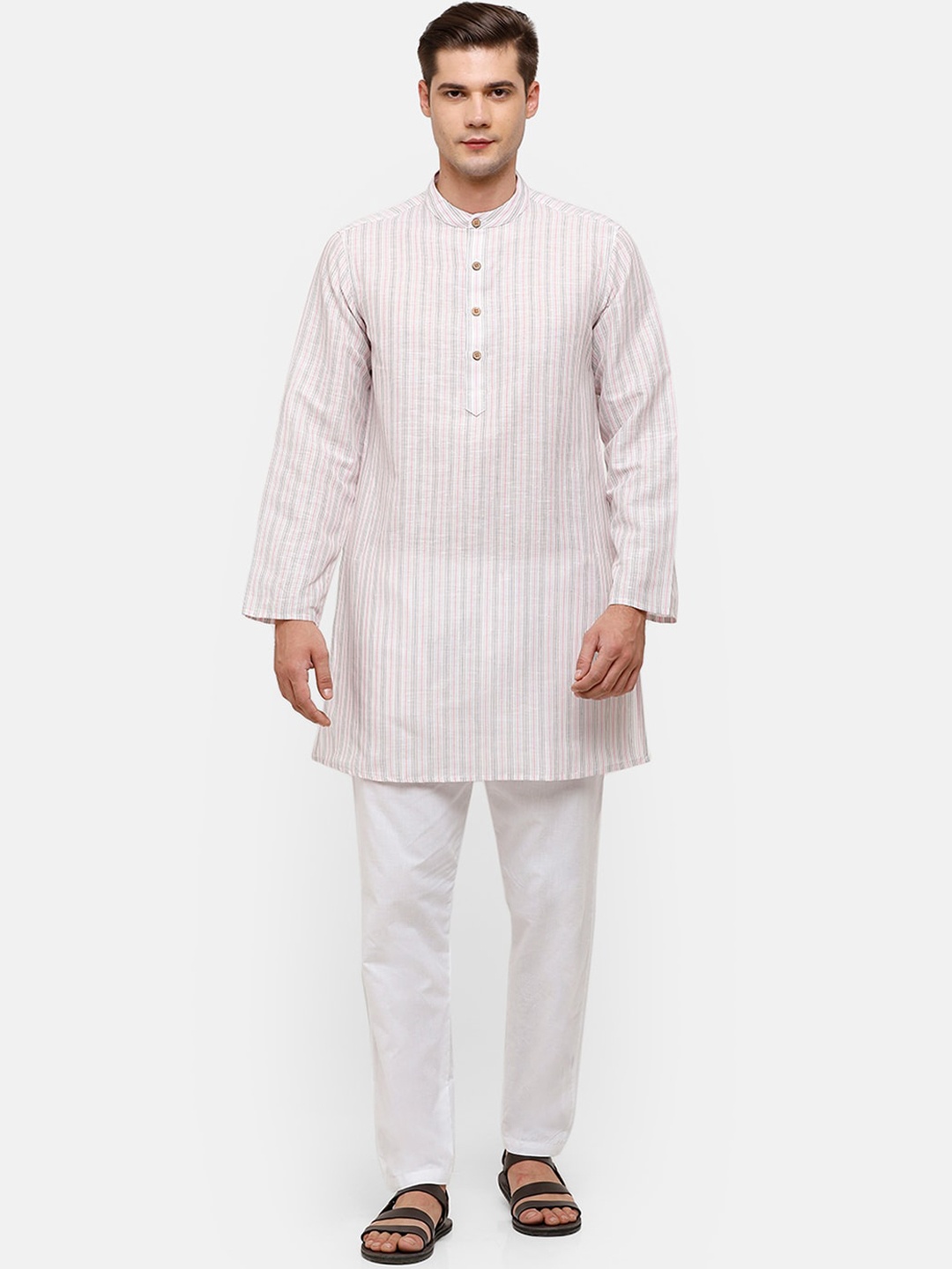 CAVALLO by Linen Club Men Pink Striped Kurta