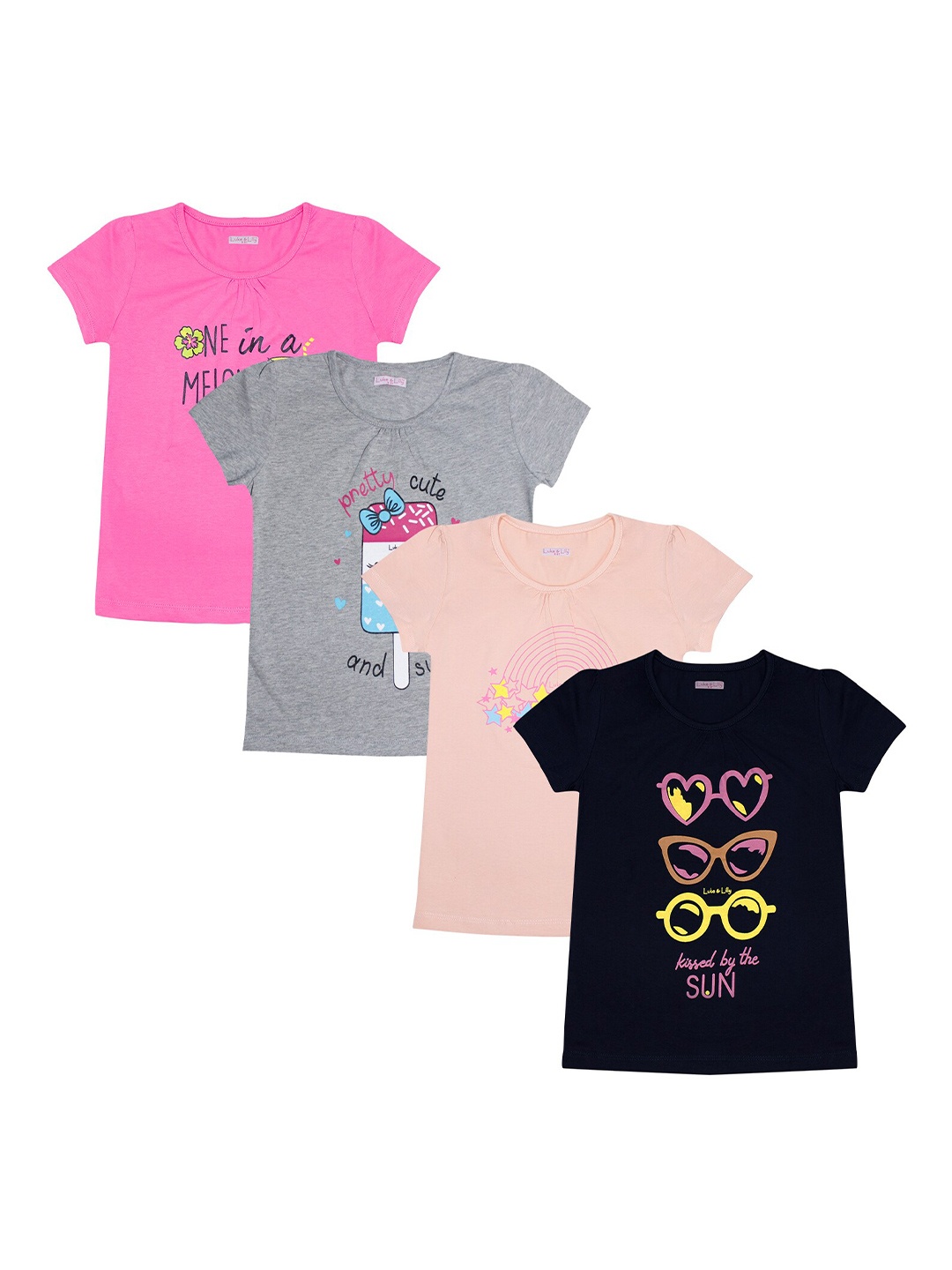 Luke & Lilly Girls Multicoloured Printed V-Neck T-shirt, Multi