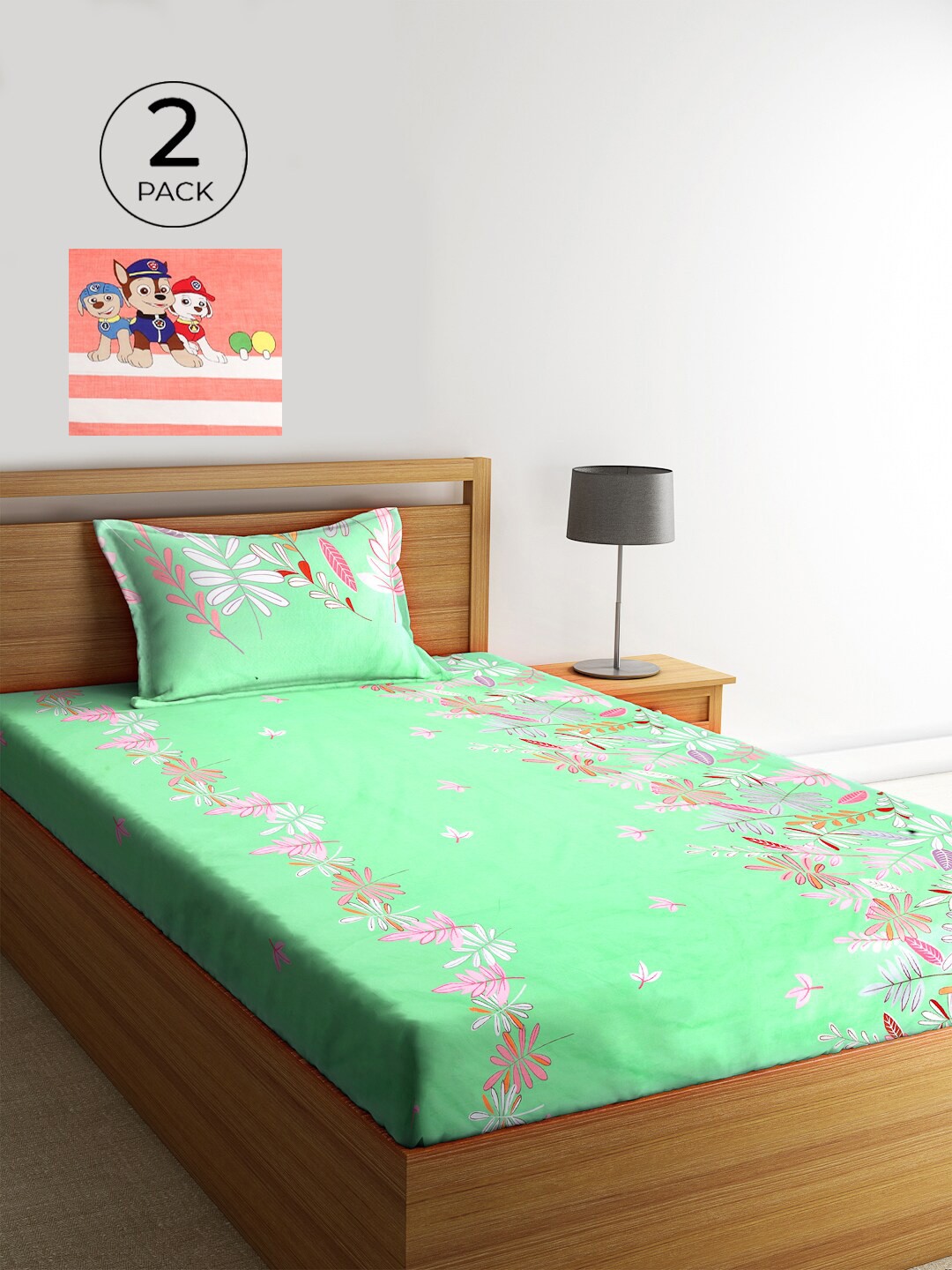 KLOTTHE Pink & Green Floral 210 TC Polycotton 2 Single Bedsheet with 2 Pillow Covers
KLOTTHE Pink & Green Floral 210 TC Polycotton 2 Single Bedsheet with 2 Pillow Covers