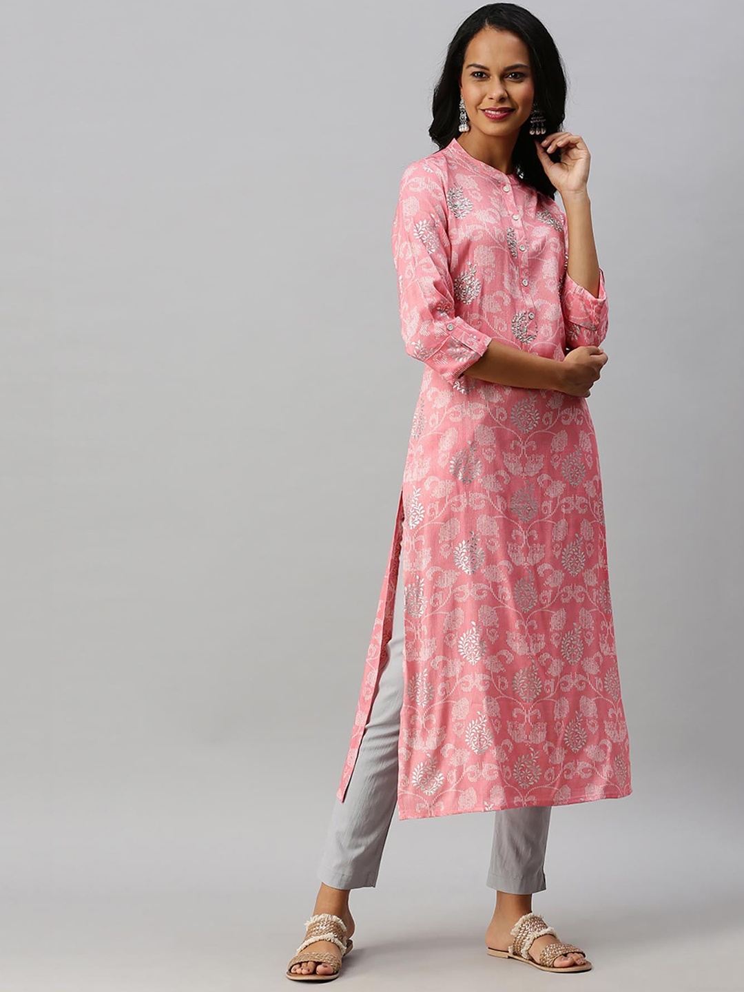 Soch Women Pink Embroidered Floral Kurta