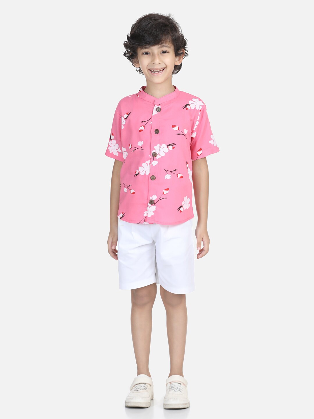 Cutiekins Boys Pink & White Printed Shirt with Shorts