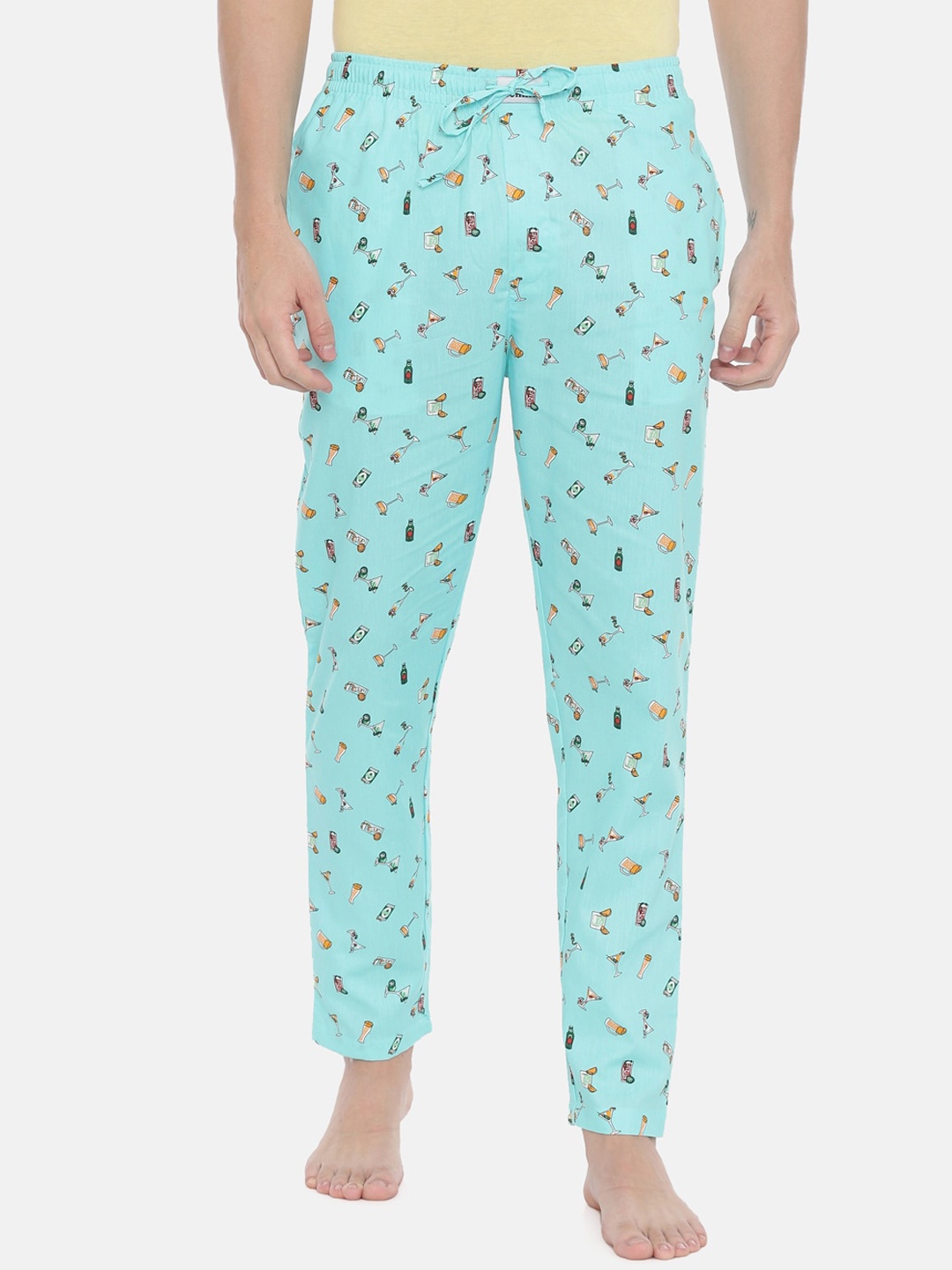 Bushirt Men Turquoise Blue Printed Cotton Lounge Pants
