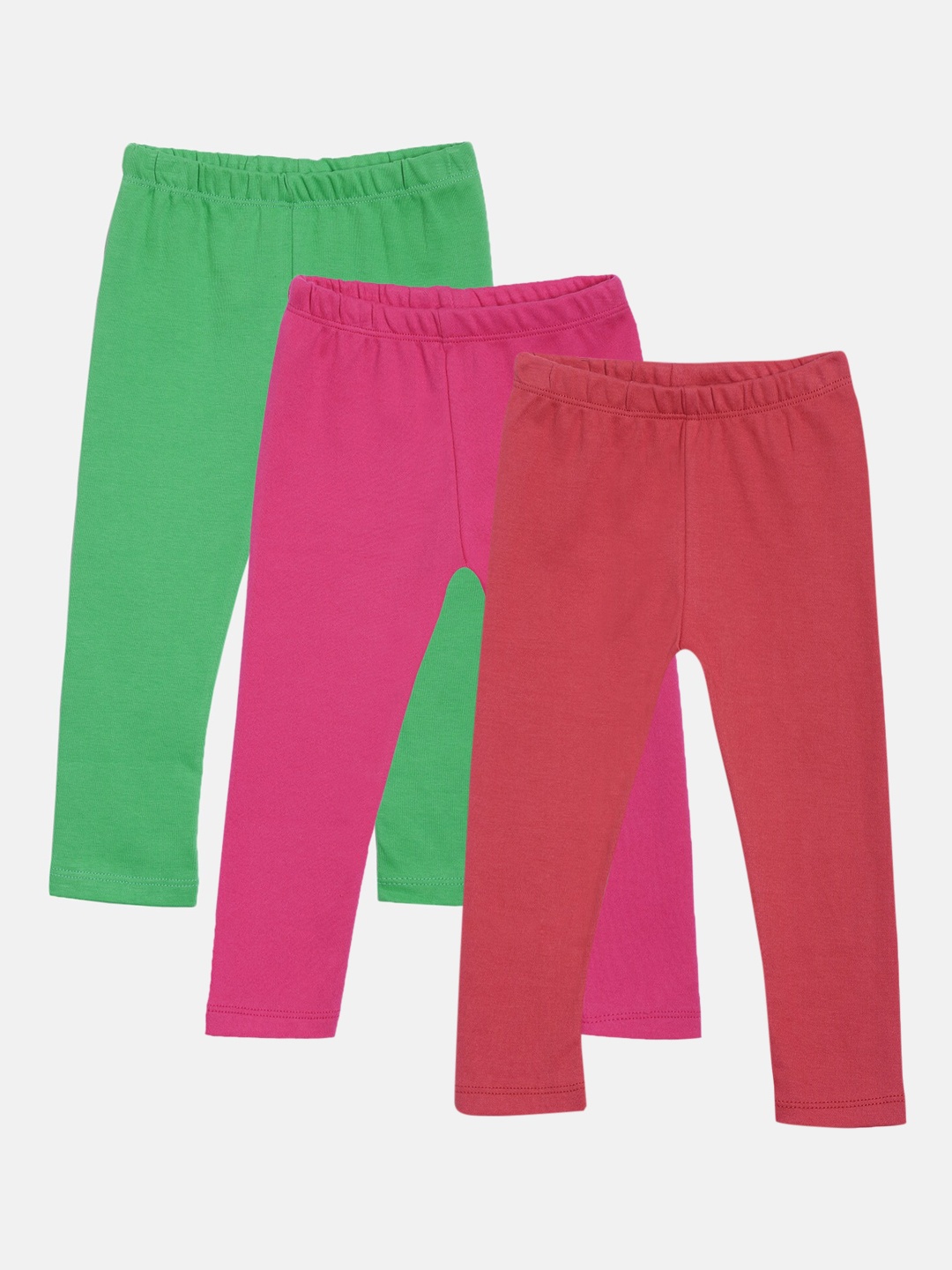 Kryptic Girls Pack of 3 Pure Cotton Solid Ankle-Length Leggings, Green