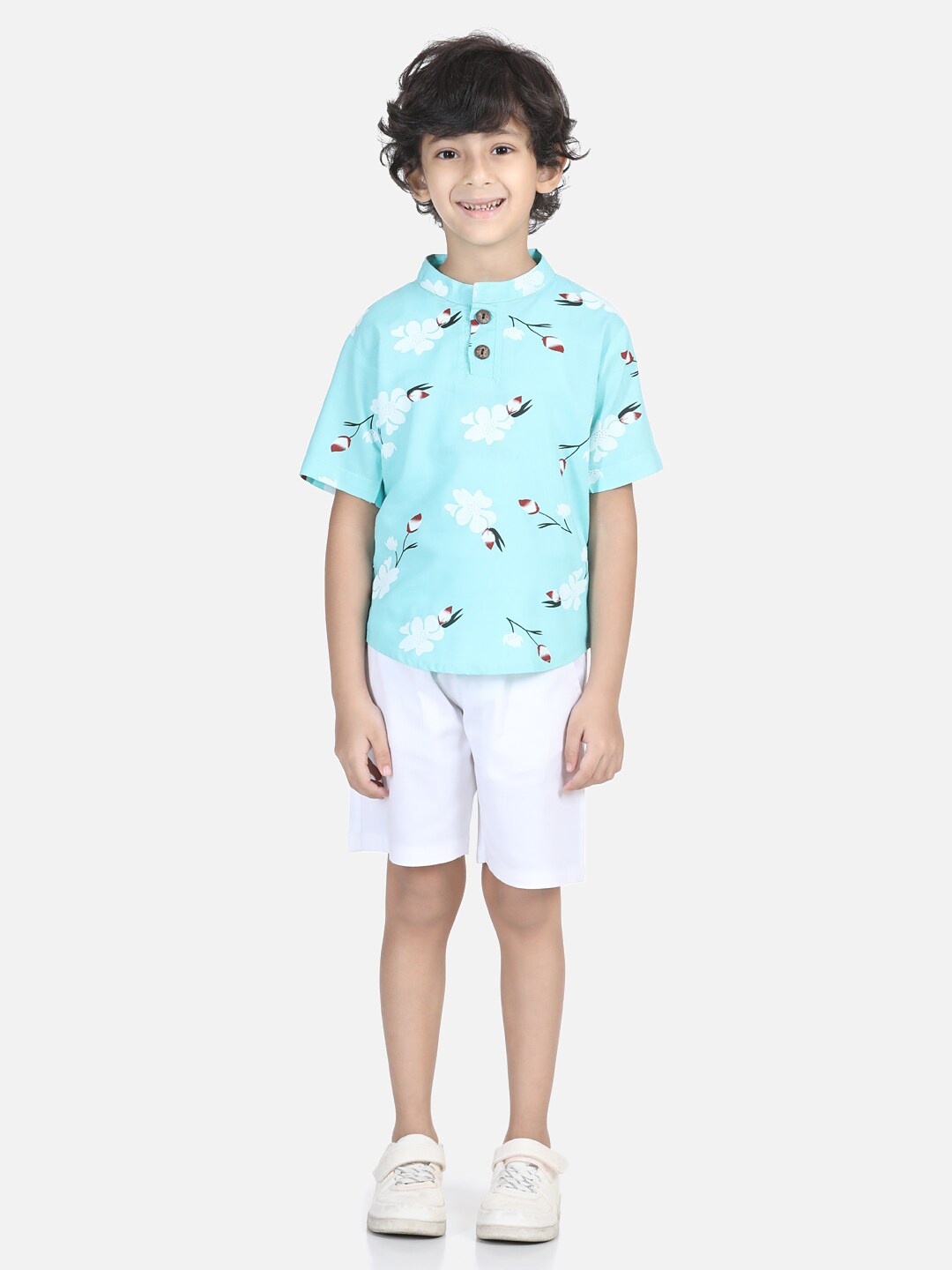 Cutiekins Boys Turquoise Blue & White Printed T-shirt with Shorts