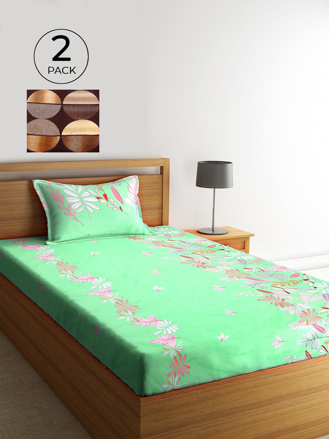 KLOTTHE Green & Brown Floral 210 TC Polycotton 2 Single Bedsheet with 2 Pillow Covers
KLOTTHE Green & Brown Floral 210 TC Polycotton 2 Single Bedsheet with 2 Pillow Covers