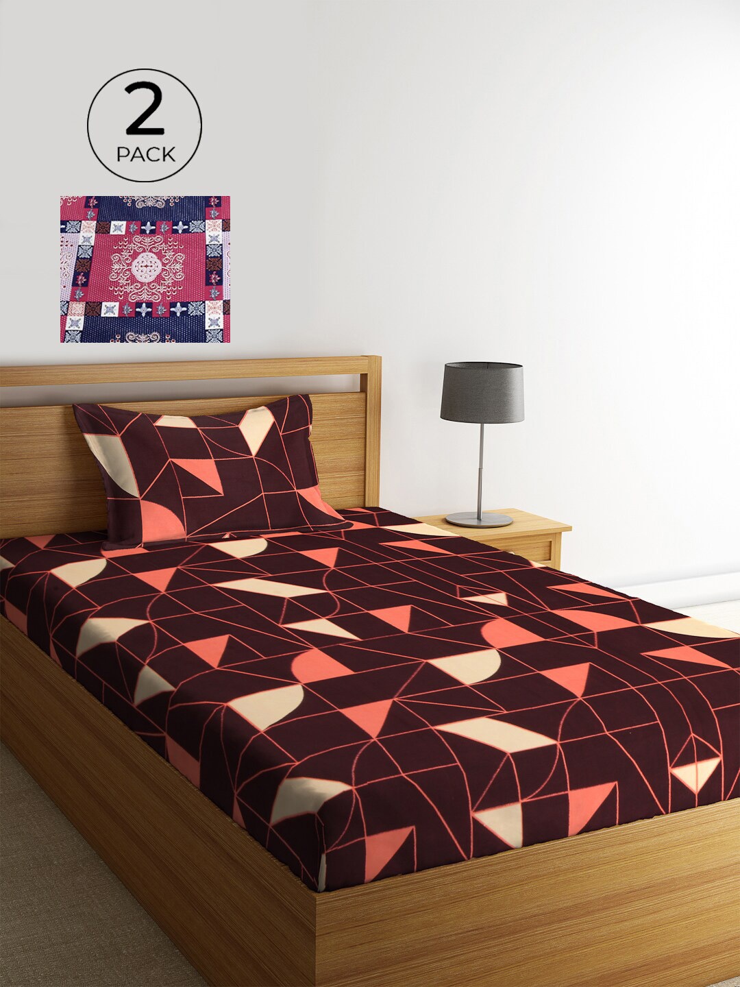 KLOTTHE Brown & Peach-Coloured Geometric 210 TC Polycotton 2 Single Bedsheet with 2 Pillow Covers
KLOTTHE Brown & Peach-Coloured Geometric 210 TC Polycotton 2 Single Bedsheet with 2 Pillow Covers