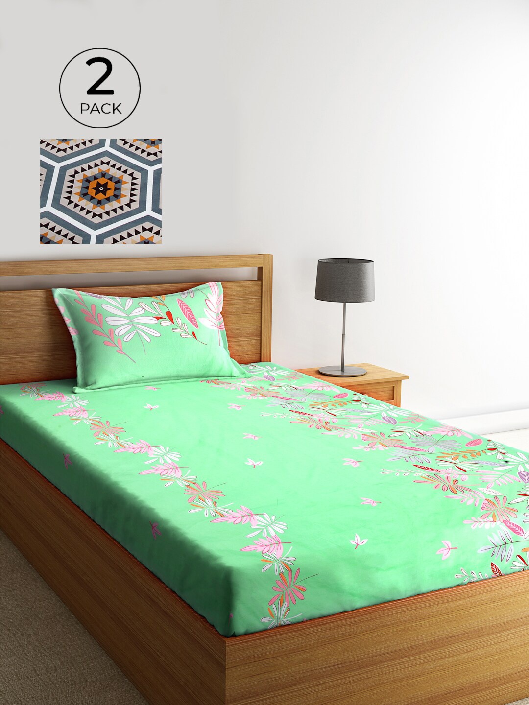 KLOTTHE Green & White Floral 210 TC Polycotton 2 Single Bedsheet with 2 Pillow Covers
KLOTTHE Green & White Floral 210 TC Polycotton 2 Single Bedsheet with 2 Pillow Covers