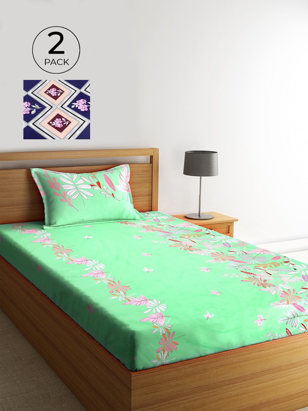 KLOTTHE Blue & Green Floral 210 TC Polycotton 2 Single Bedsheet with 2 Pillow Covers
KLOTTHE Blue & Green Floral 210 TC Polycotton 2 Single Bedsheet with 2 Pillow Covers