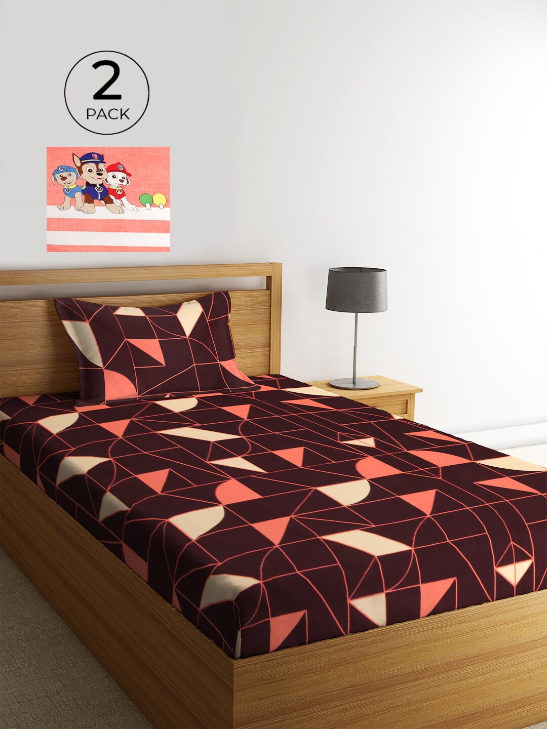 KLOTTHE Maroon & Peach-Coloured Geometric 210 TC Polycotton 2 Single Bedsheet with 2 Pillow Covers
KLOTTHE Maroon & Peach-Coloured Geometric 210 TC Polycotton 2 Single Bedsheet with 2 Pillow Covers