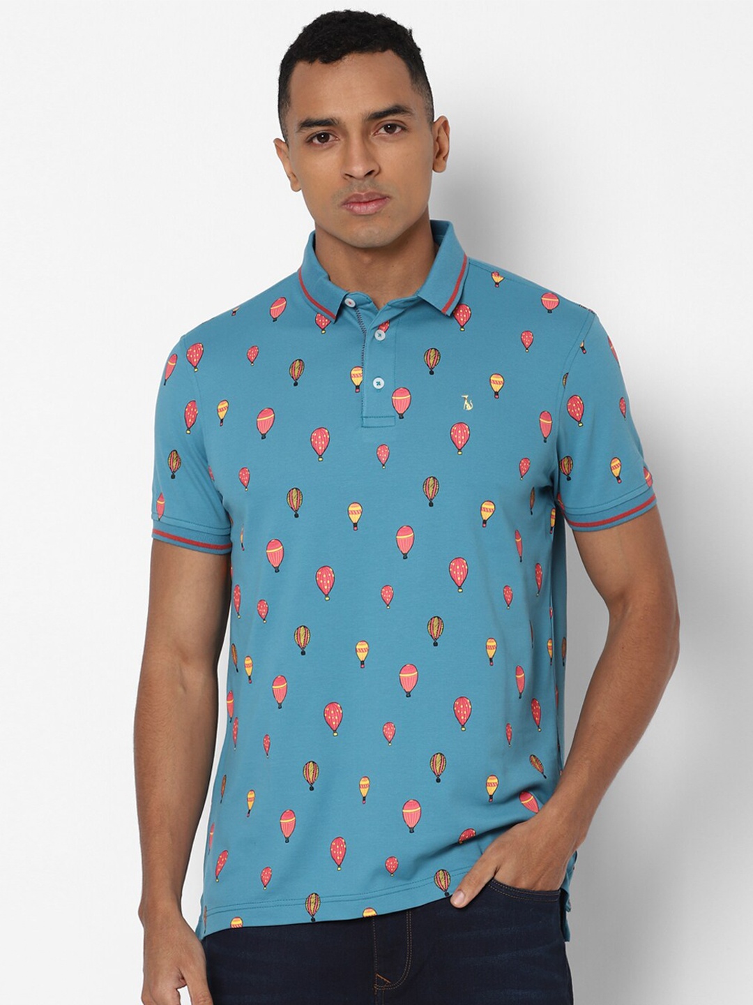 SIMON CARTER LONDON Men Blue Printed Polo Collar T-shirt