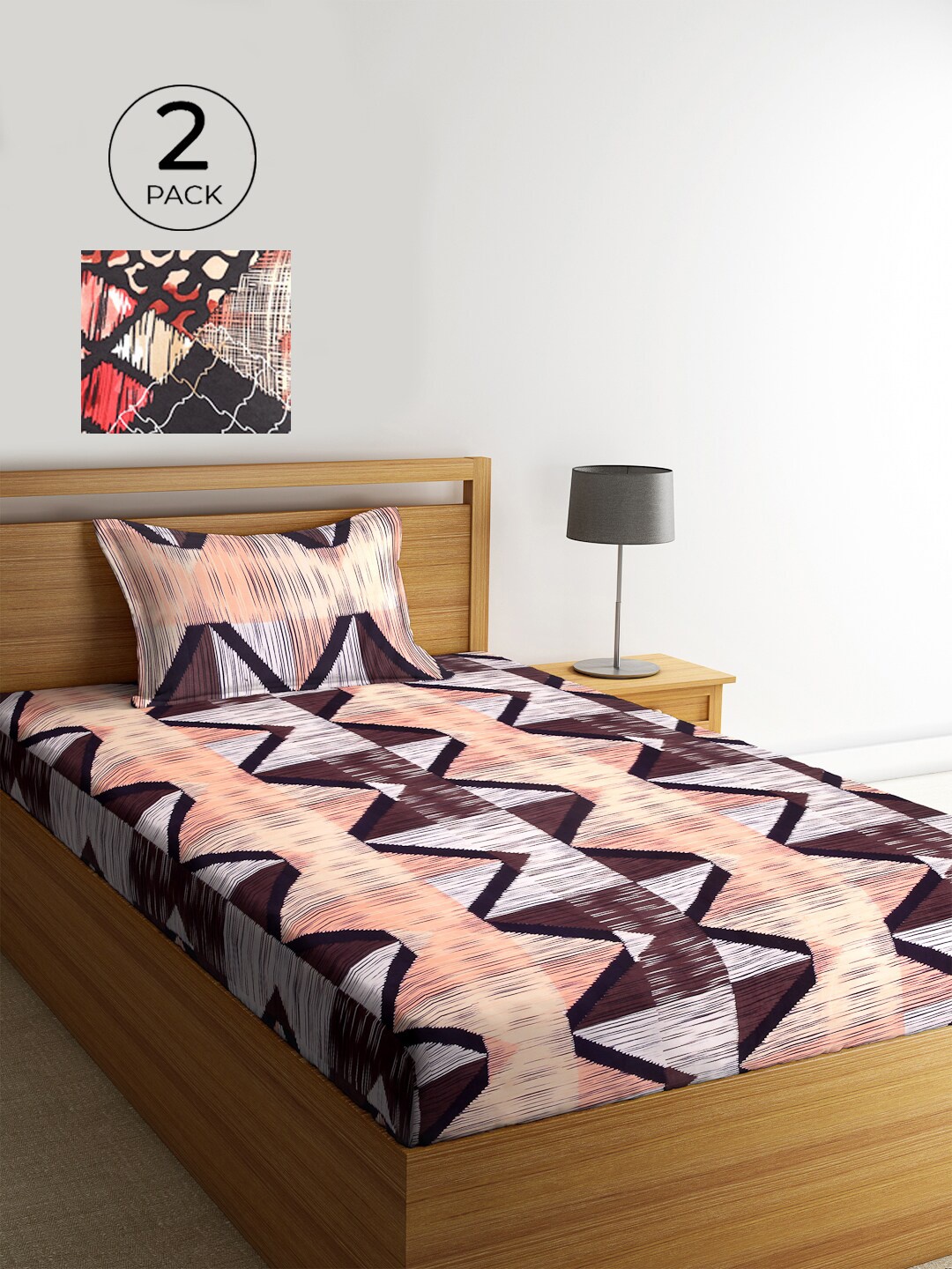 KLOTTHE Peach-Coloured & Brown Geometric 210 TC Polycotton 2 Single Bedsheet with 2 Pillow Covers
KLOTTHE Peach-Coloured & Brown Geometric 210 TC Polycotton 2 Single Bedsheet with 2 Pillow Covers