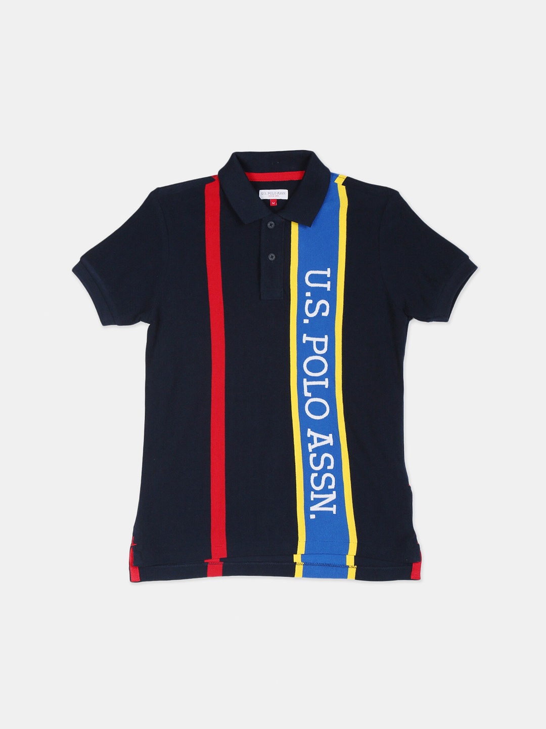 U.S. Polo Assn. Kids Boys Navy Blue & Red Striped Polo Collar T-shirt