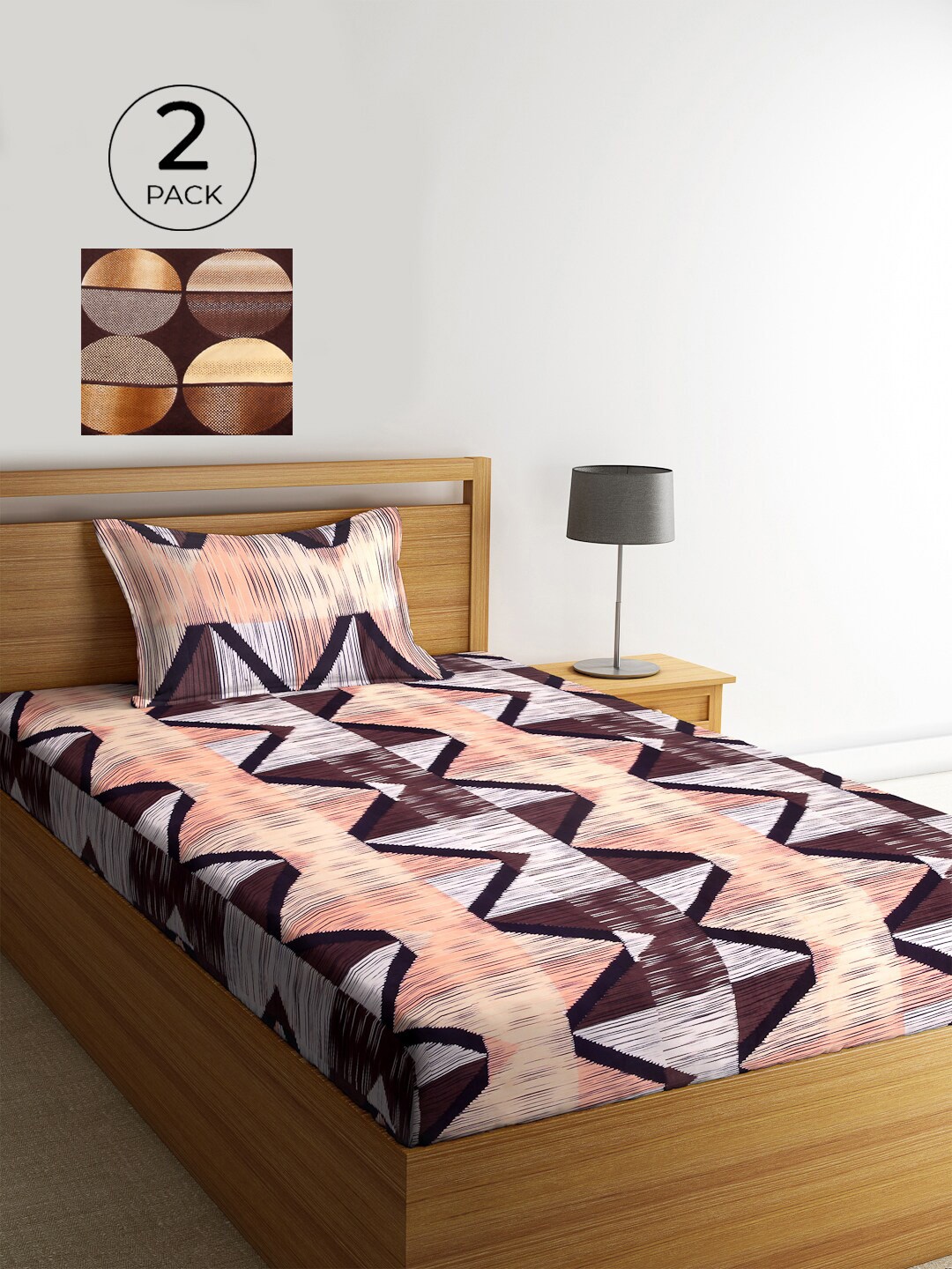 KLOTTHE Multicoloured Geometric 210 TC Polycotton 2 Single Bedsheet & 2 Pillow Covers, Multi
KLOTTHE Multicoloured Geometric 210 TC Polycotton 2 Single Bedsheet & 2 Pillow Covers, Multi