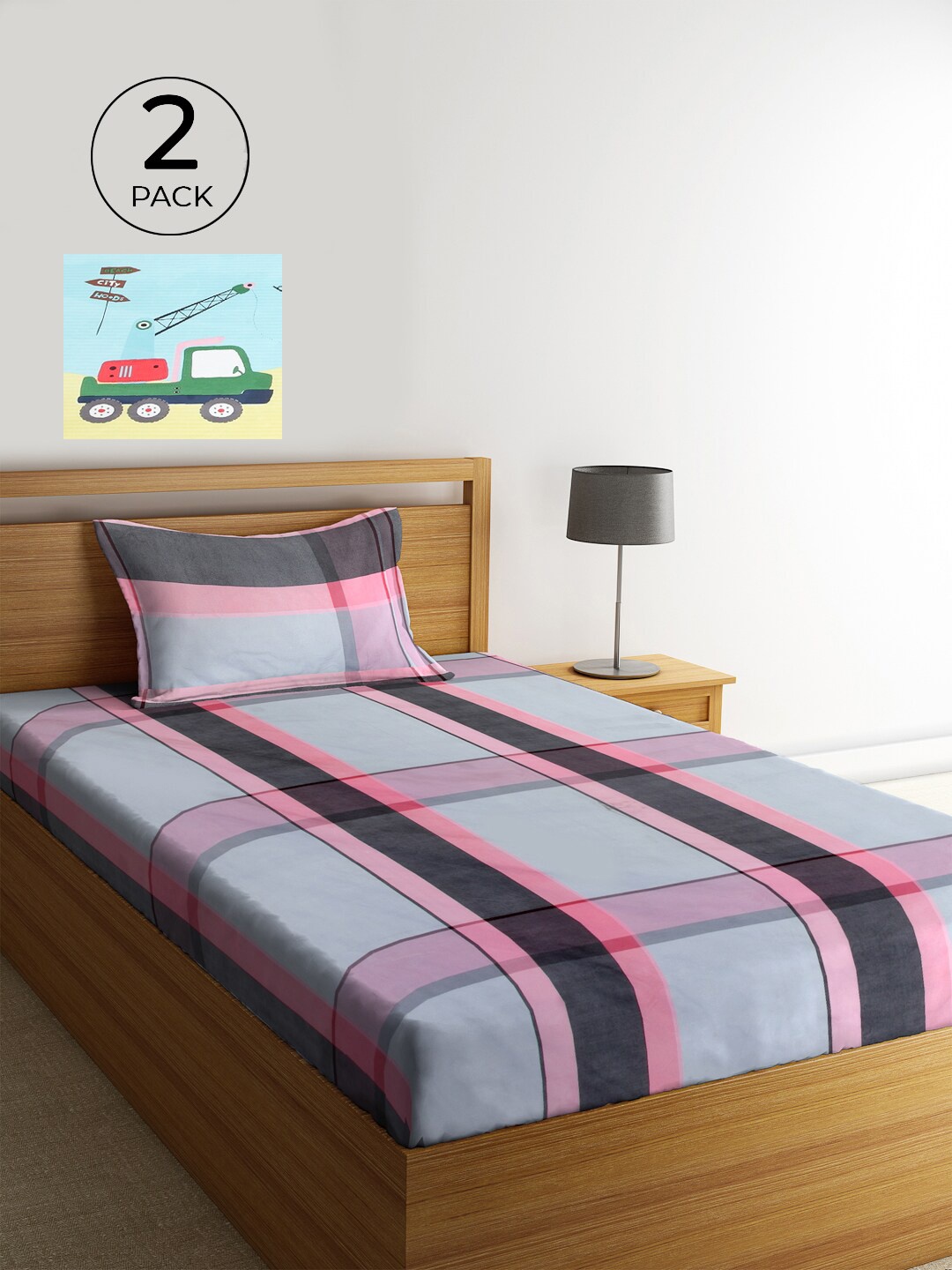 KLOTTHE Grey & Blue Geometric 210 TC Polycotton 2 Single Bedsheet with 2 Pillow Covers
KLOTTHE Grey & Blue Geometric 210 TC Polycotton 2 Single Bedsheet with 2 Pillow Covers