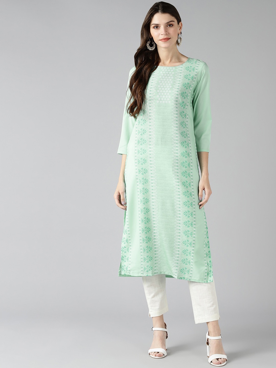 AHIKA Women Sea Green Ethnic Motifs Printed Kurta