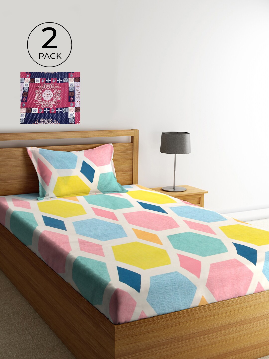 KLOTTHE White & Pink Geometric 210 TC Polycotton 2 Single Bedsheet with 2 Pillow Covers
KLOTTHE White & Pink Geometric 210 TC Polycotton 2 Single Bedsheet with 2 Pillow Covers