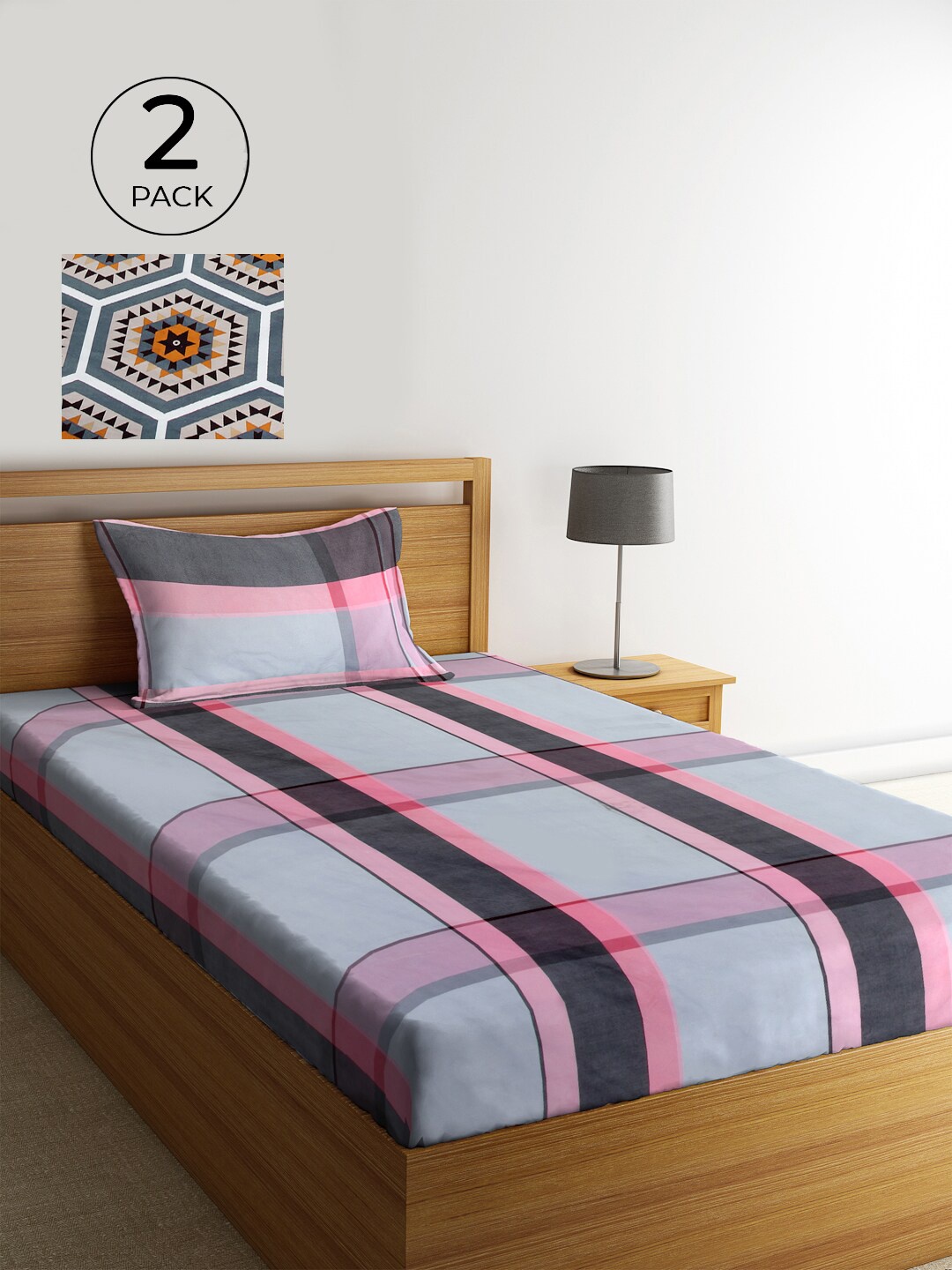 KLOTTHE Grey & Pink Geometric 210 TC Polycotton 2 Single Bedsheet with 2 Pillow Covers
KLOTTHE Grey & Pink Geometric 210 TC Polycotton 2 Single Bedsheet with 2 Pillow Covers