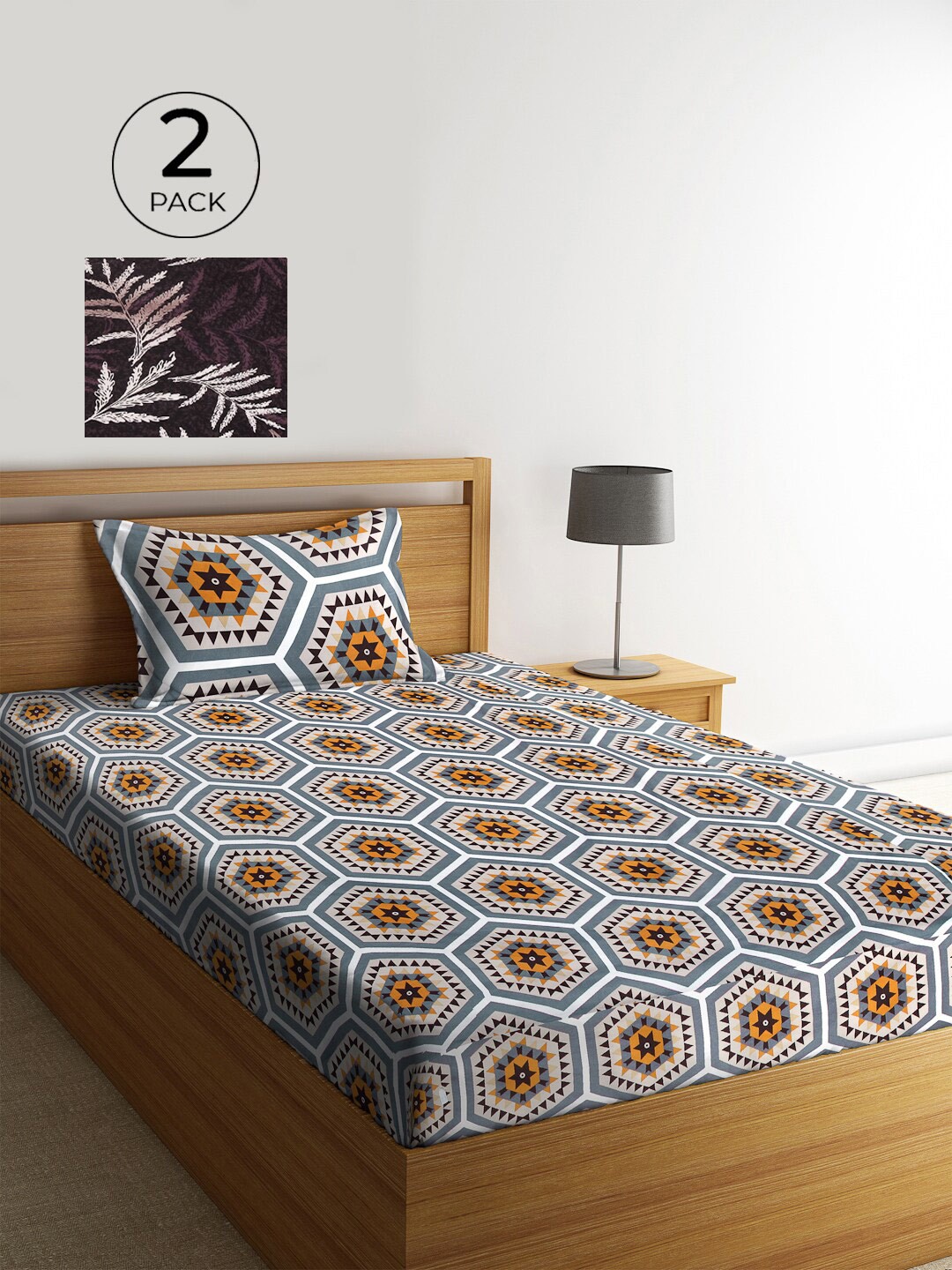 KLOTTHE Grey & Brown Geometric 210 TC Polycotton 2 Single Bedsheet with 2 Pillow Covers
KLOTTHE Grey & Brown Geometric 210 TC Polycotton 2 Single Bedsheet with 2 Pillow Covers