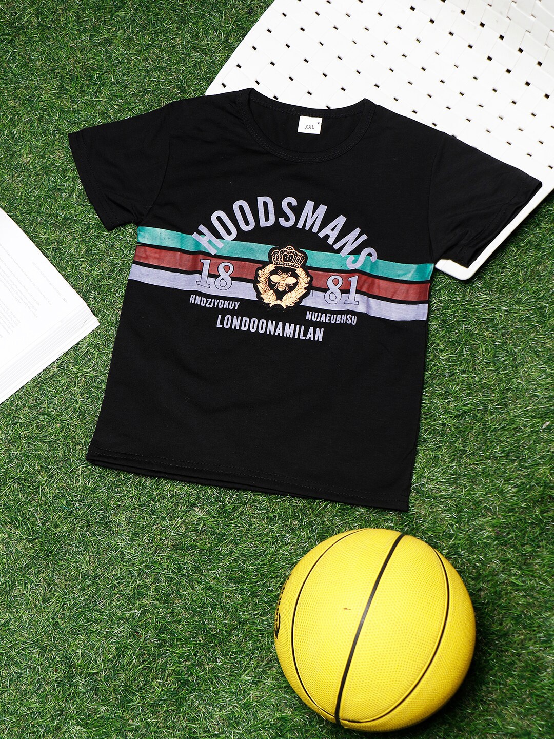 PASSION PETALS Boys Black & White Printed Round Neck Basketball T-shirt