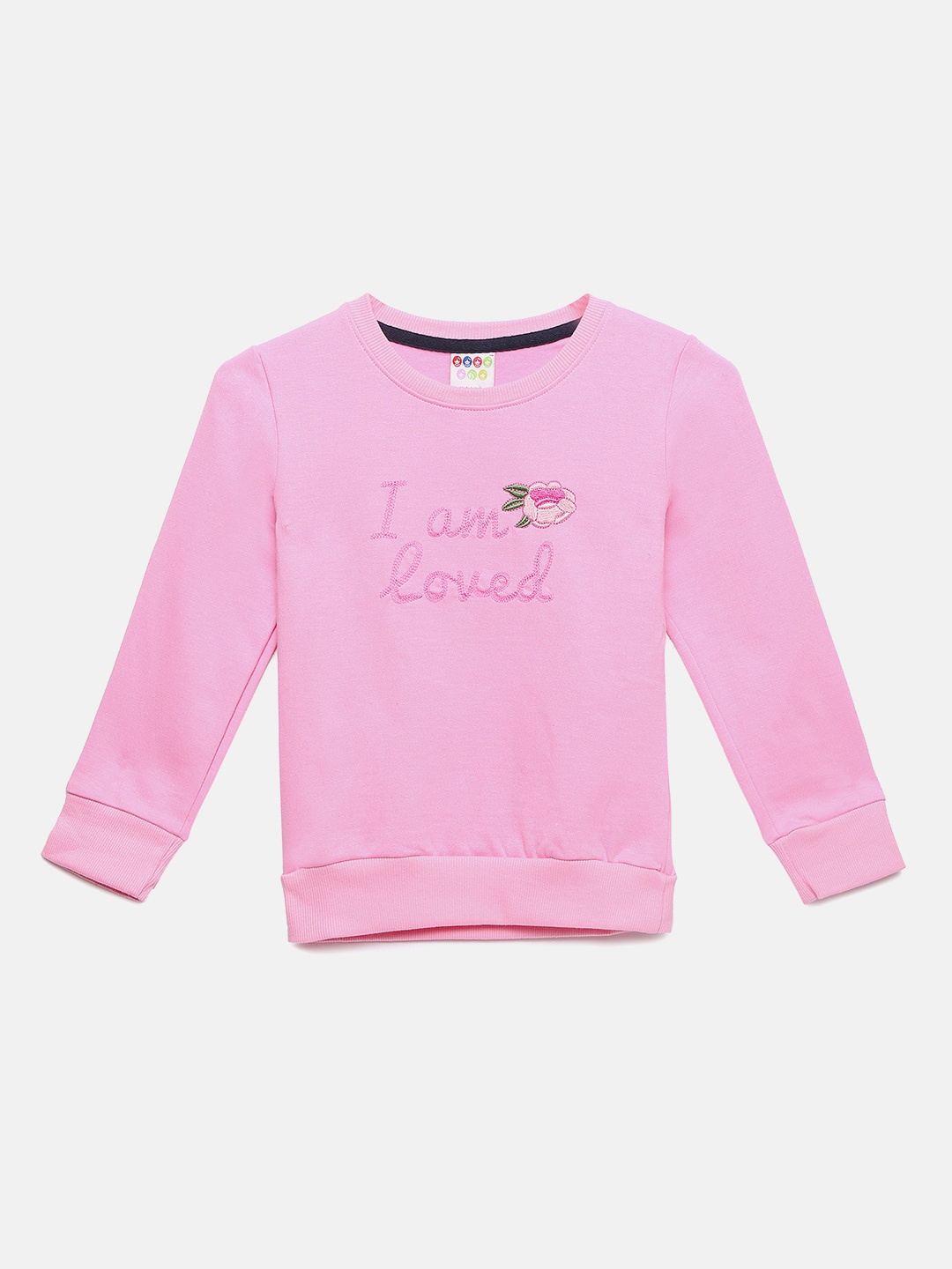 ZION Girls Pink Cotton Embroidered Sweatshirt