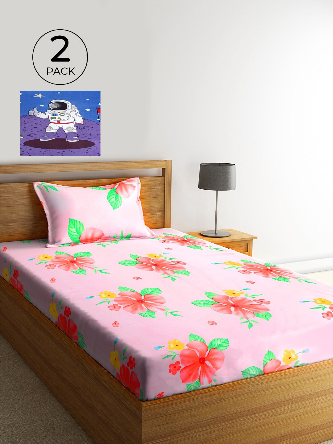 KLOTTHE Pink & Green Floral 210 TC Polycotton 2 Single Bedsheet with 2 Pillow Covers
KLOTTHE Pink & Green Floral 210 TC Polycotton 2 Single Bedsheet with 2 Pillow Covers