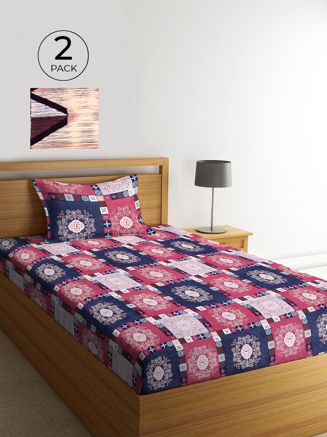 KLOTTHE Pink & Blue Geometric 210 TC Polycotton 2 Single Bedsheet with 2 Pillow Covers
KLOTTHE Pink & Blue Geometric 210 TC Polycotton 2 Single Bedsheet with 2 Pillow Covers