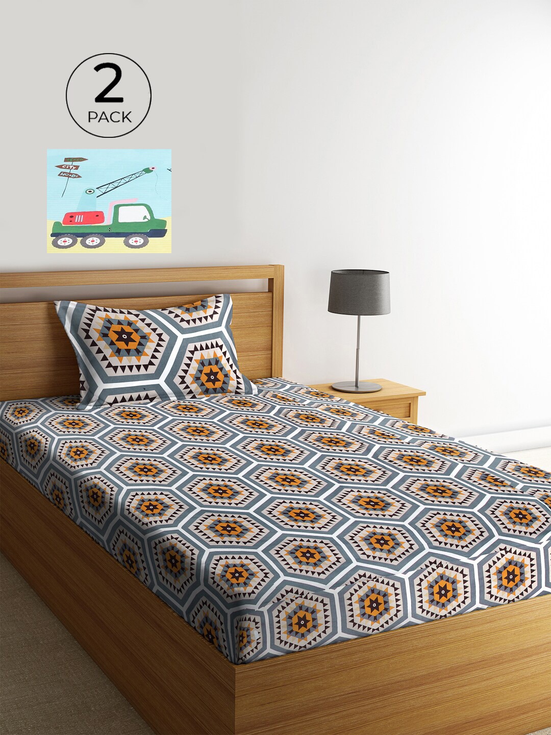 KLOTTHE White & Grey Geometric 210 TC Polycotton 2 Single Bedsheet with 2 Pillow Covers
KLOTTHE White & Grey Geometric 210 TC Polycotton 2 Single Bedsheet with 2 Pillow Covers
