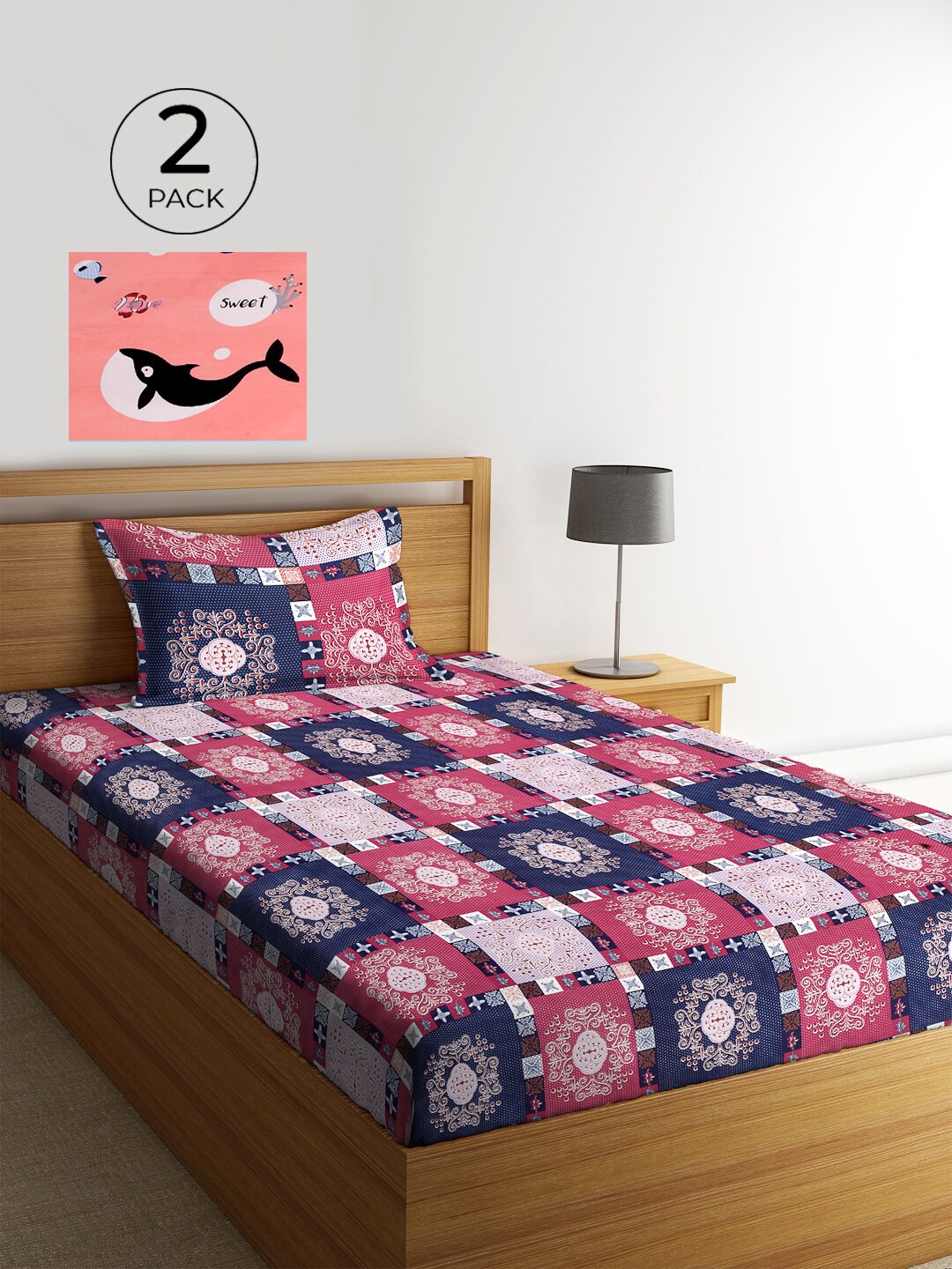 KLOTTHE Pink & Blue Geometric 210 TC Polycotton 2 Single Bedsheet with 2 Pillow Covers
KLOTTHE Pink & Blue Geometric 210 TC Polycotton 2 Single Bedsheet with 2 Pillow Covers