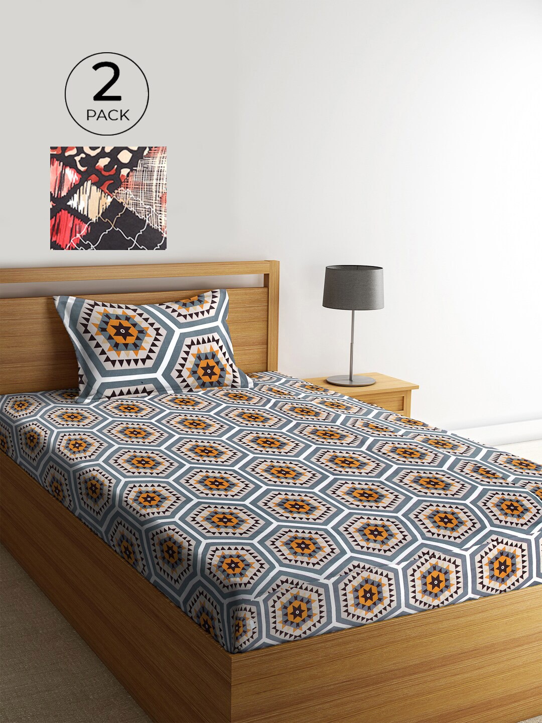 KLOTTHE Grey & Black Geometric 210 TC Polycotton 2 Single Bedsheet with 2 Pillow Covers
KLOTTHE Grey & Black Geometric 210 TC Polycotton 2 Single Bedsheet with 2 Pillow Covers