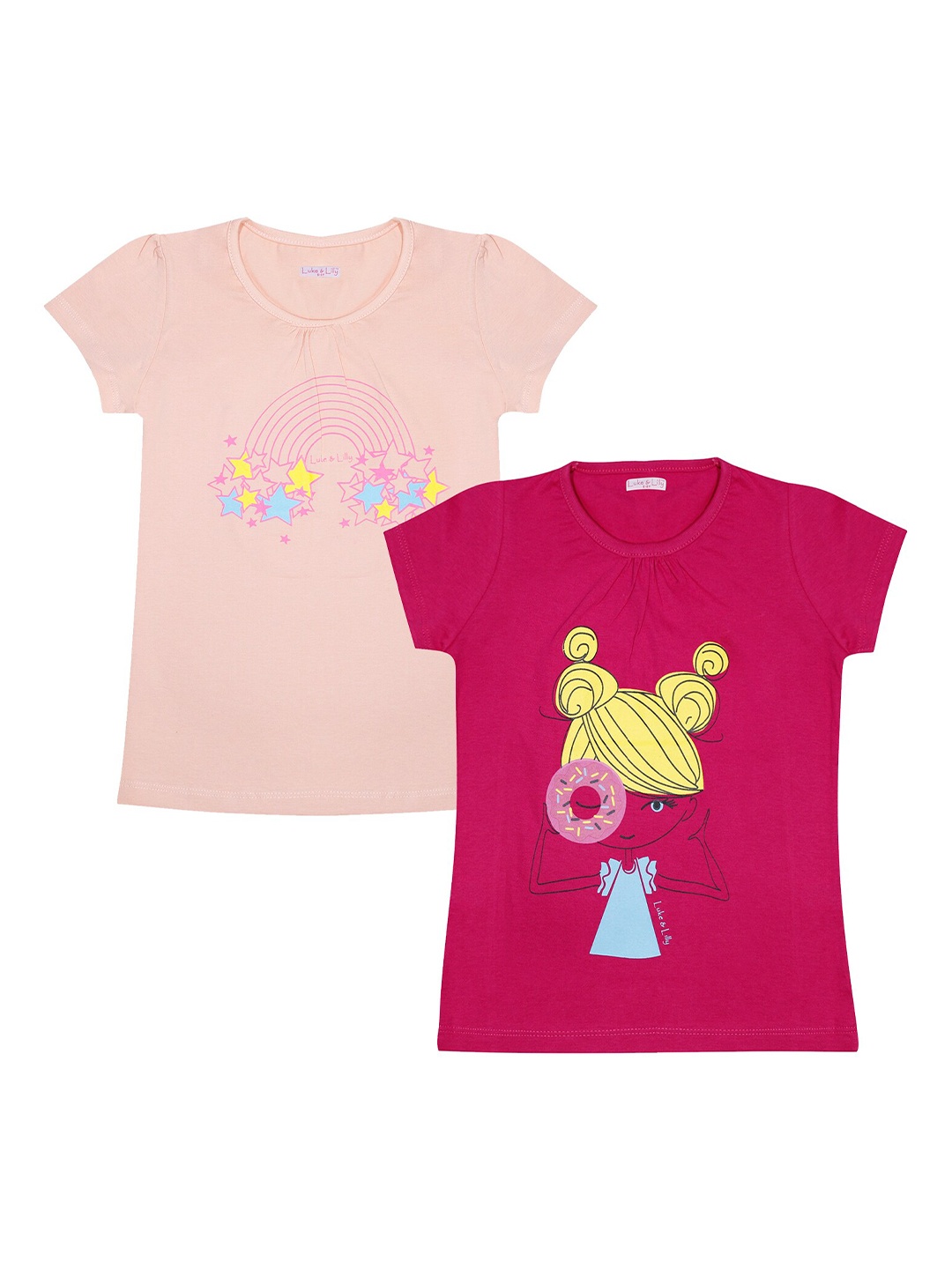 Luke & Lilly Girls Pack of 2 Printed T-shirts, Pink