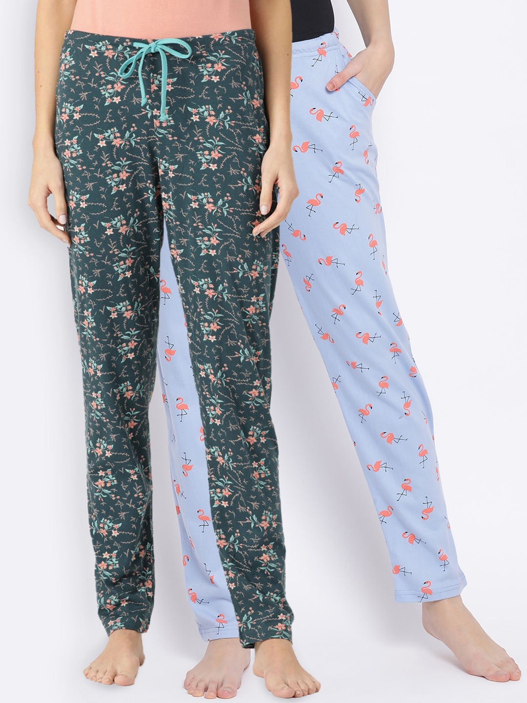 Kanvin Women Pack of 2 Printed Cotton Lounge Pants, Blue