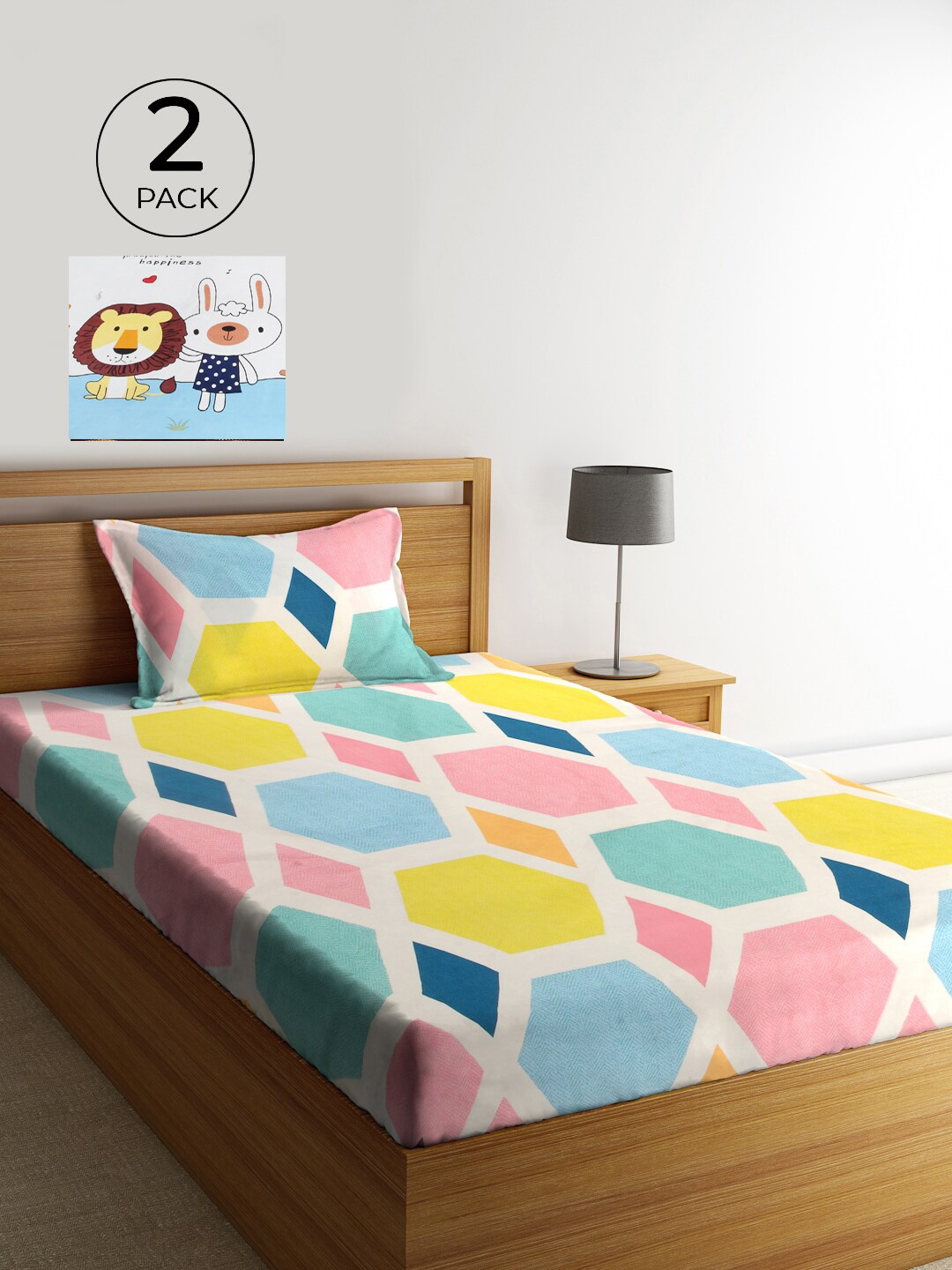 KLOTTHE Blue & Pink Geometric 210 TC Polycotton 2 Single Bedsheet with 2 Pillow Covers
KLOTTHE Blue & Pink Geometric 210 TC Polycotton 2 Single Bedsheet with 2 Pillow Covers